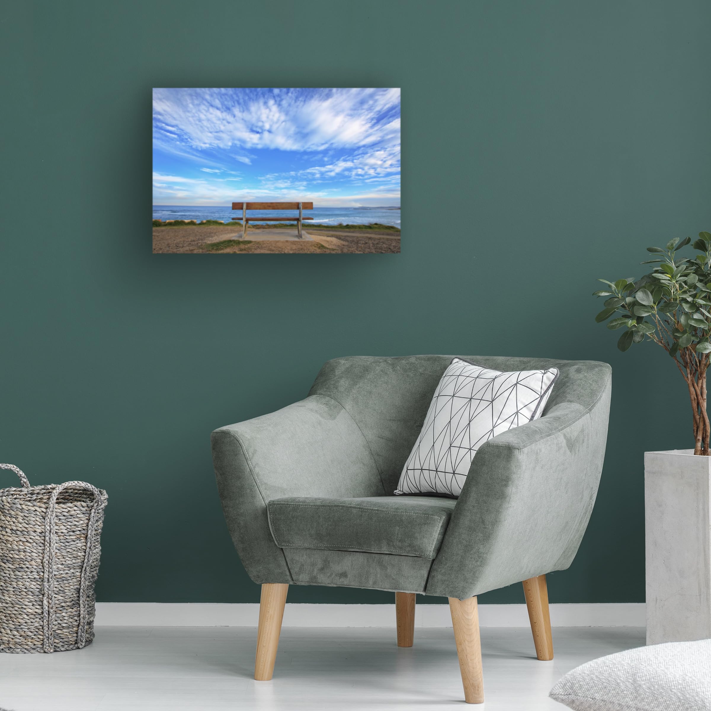 Bench With A View Canvas Wall Art by Beata Czyzowska - Landscape Painting for Living Room, Bedroom & Office Decor