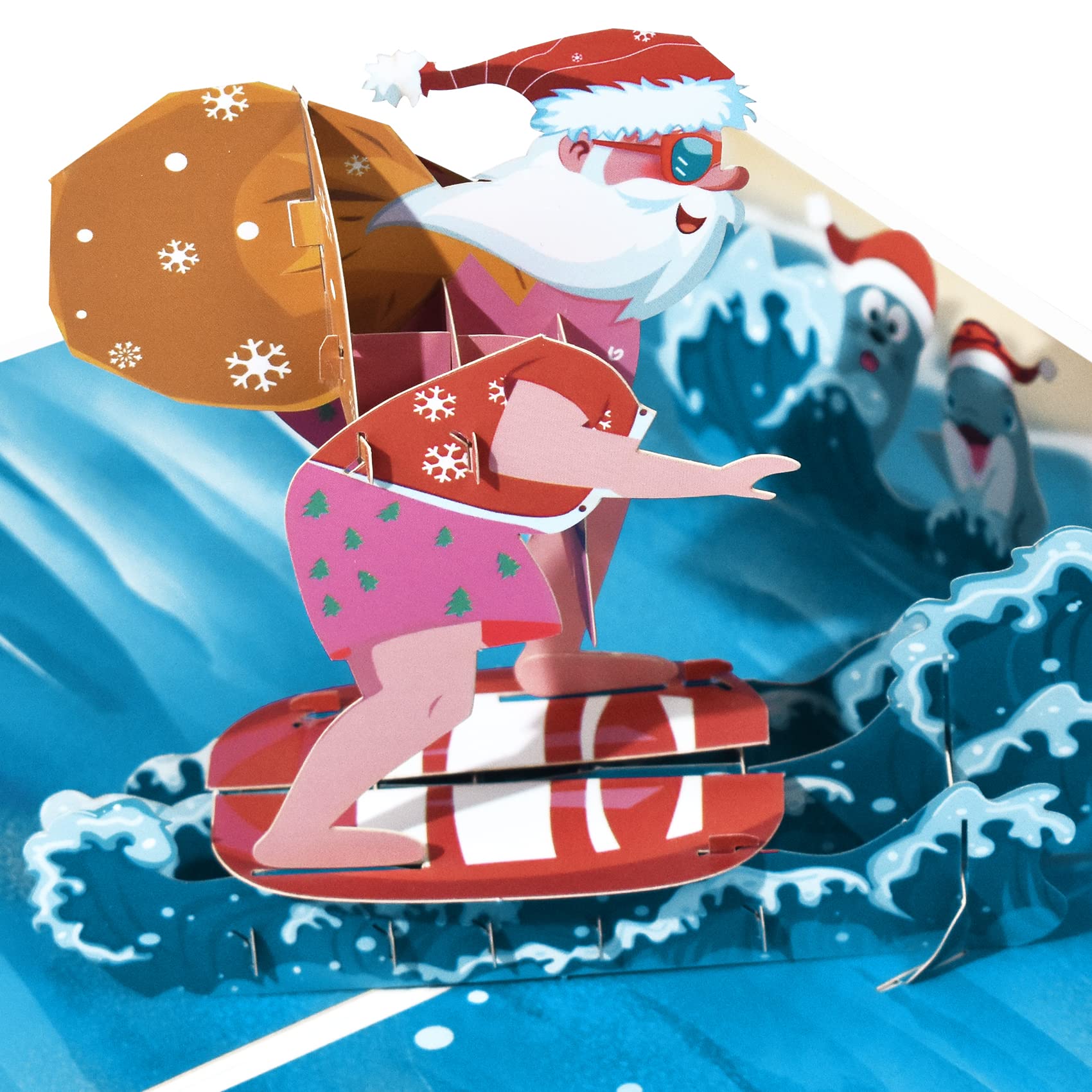 Magic Ants 3D Pop Up Christmas Card - Funny Holiday Greeting Card for Birthday, New Year & Winter (Surfing Santa Design) | Perfect for Kids, Family & Friends Festive Celebrations