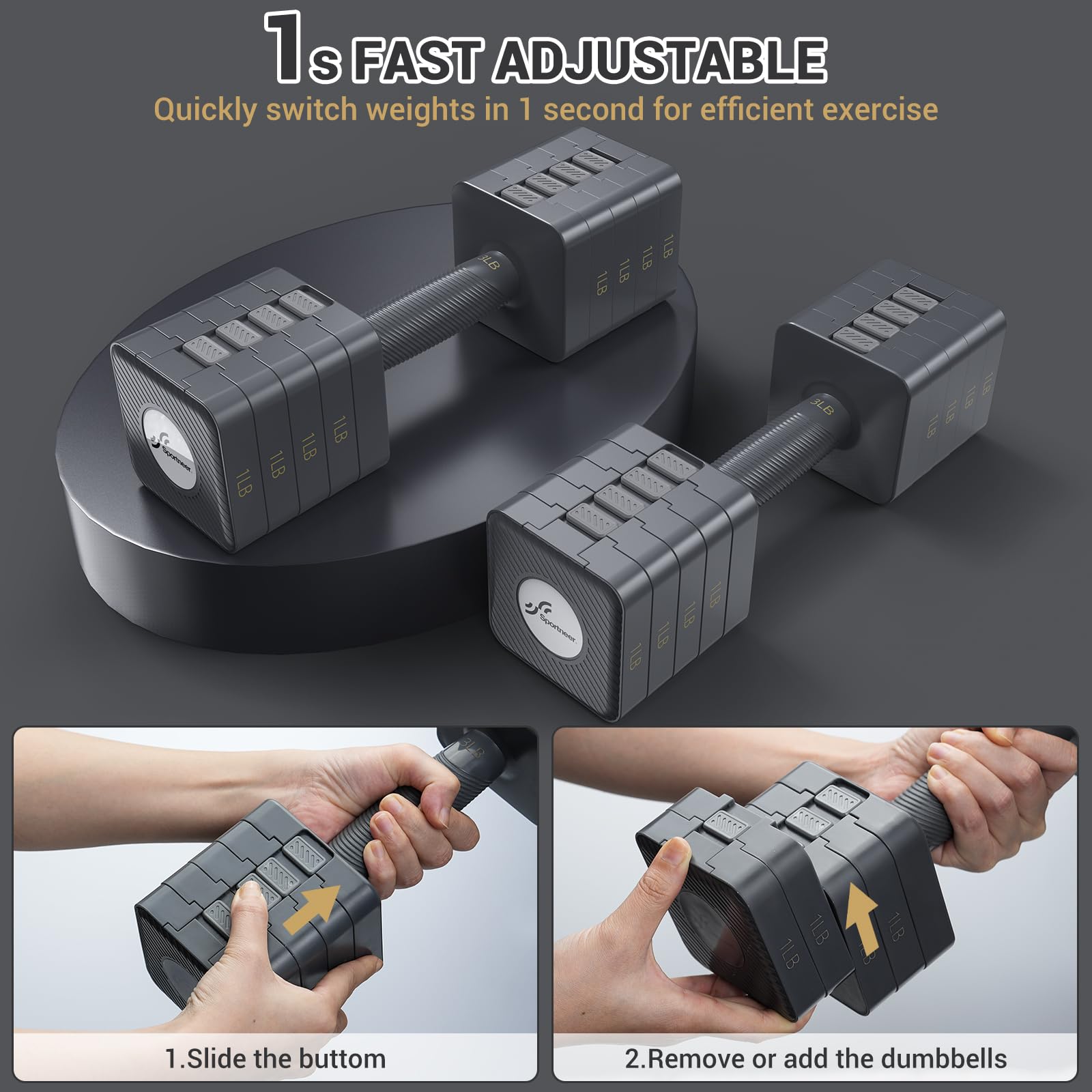 **Sportneer 5-in-1 Adjustable Dumbbells Set (10 LB, Pair) – Quick-Change Free Weights for Home Gym, Strength Training – Ideal for Men & Women – Perfect for HIIT, Yoga, and Full-Body Workouts**