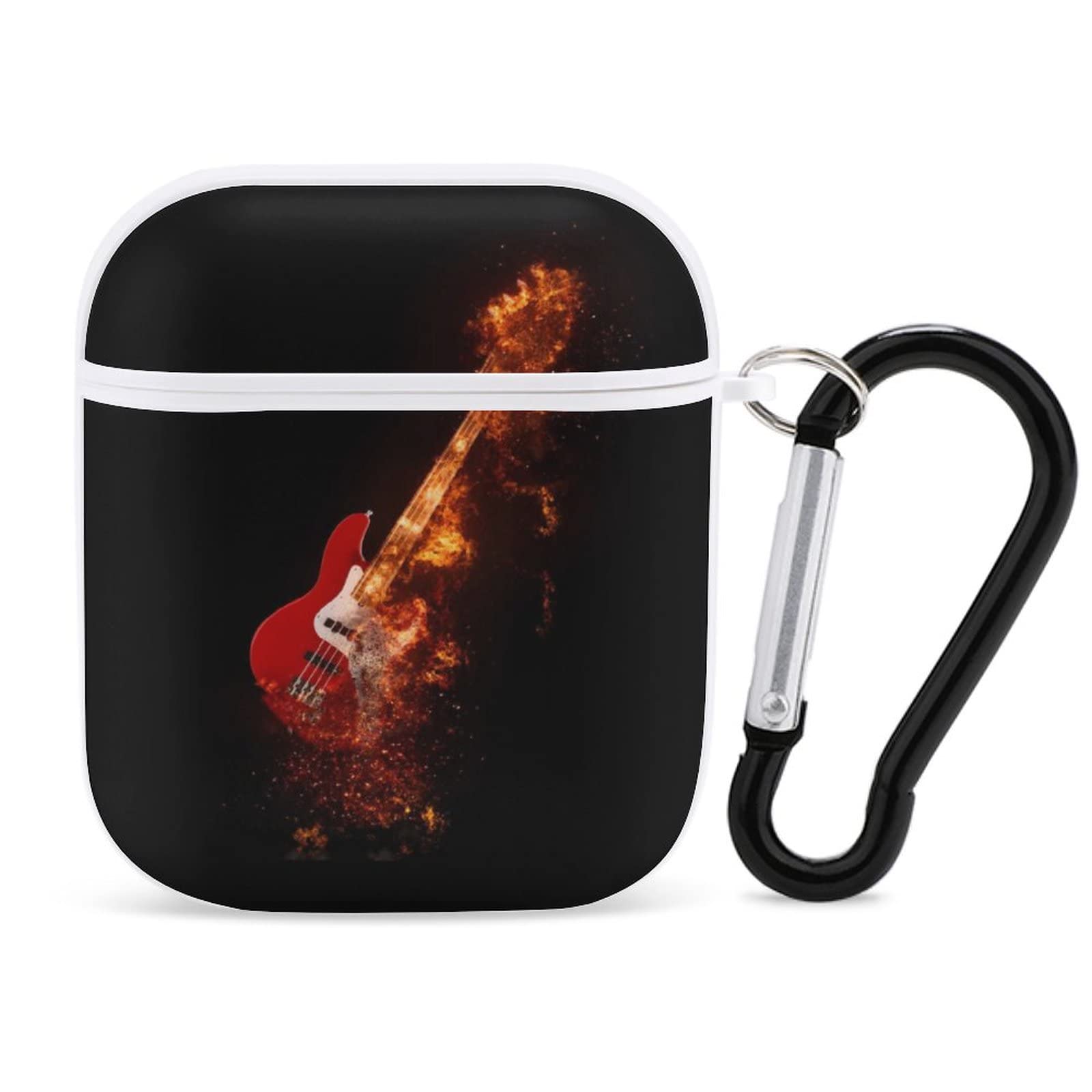 Fire Rock Bass Guitar Design Durable Anti-Drop AirPods 1 & 2 Protective Case with Keychain - Perfect for Music Lovers, Gym, Travel & Daily Use