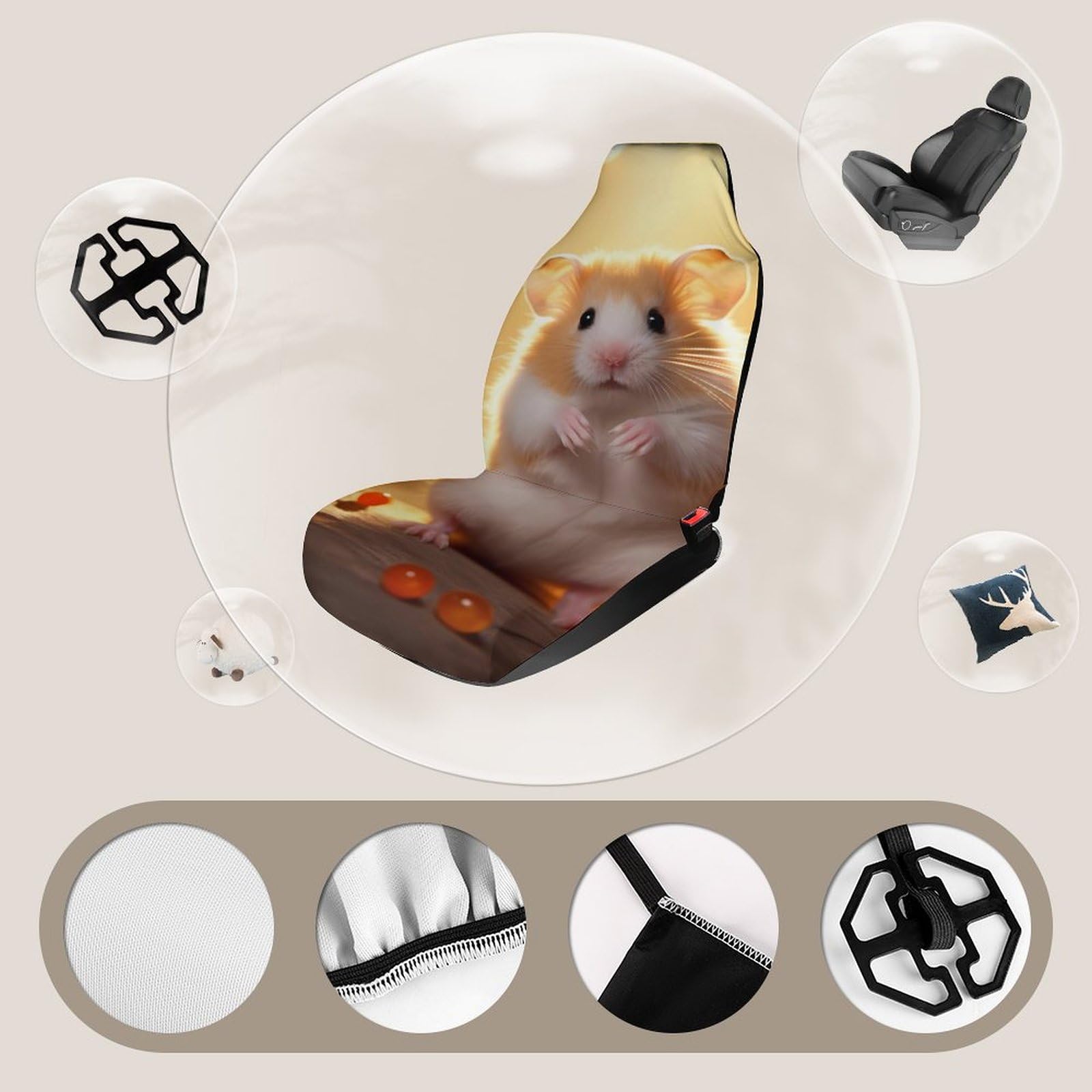 Universal Cute Hamster Car Seat Covers - 2PCS Protective Car Interior Accessories for Pets & Kids | Perfect for Road Trips, Daily Commutes & Pet Lovers