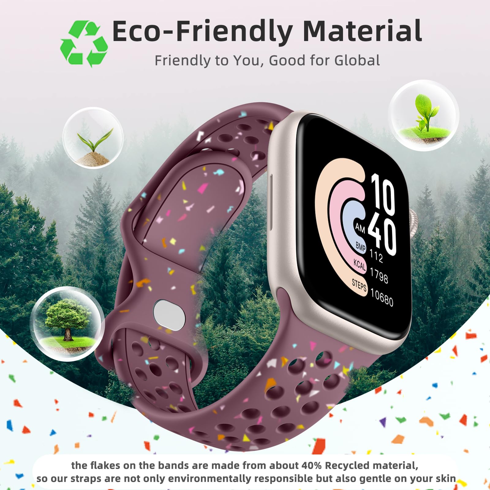 GEAK Eco-Friendly Apple Watch Bands - Compatible with 38mm 40mm 41mm 42mm 44mm 45mm 49mm - Breathable Sport Strap for iWatch Ultra 2/Series 9/8/7/6/5/4/3/SE - Perfect for Gym, Running & Everyday Wear