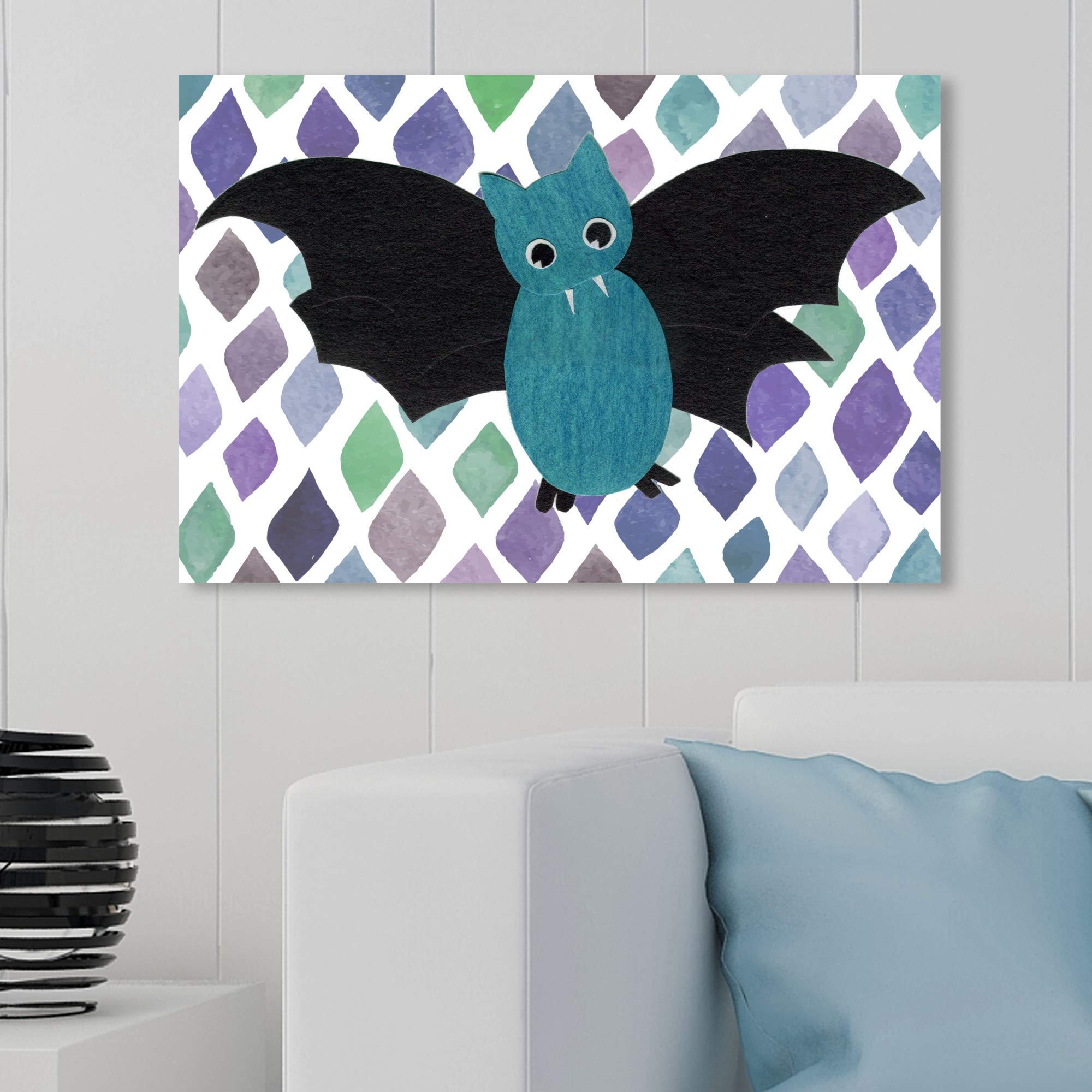 Oliver Gal Artist Co. 'V for Vampire Bat' Animal Wall Art Canvas Print - 30x20 Inch Green & Black Kids Room Decor, Nursery Art, Children's Bedroom Painting | Perfect for Halloween Decorations, Boys' Room Themes & Bat Lover Gifts