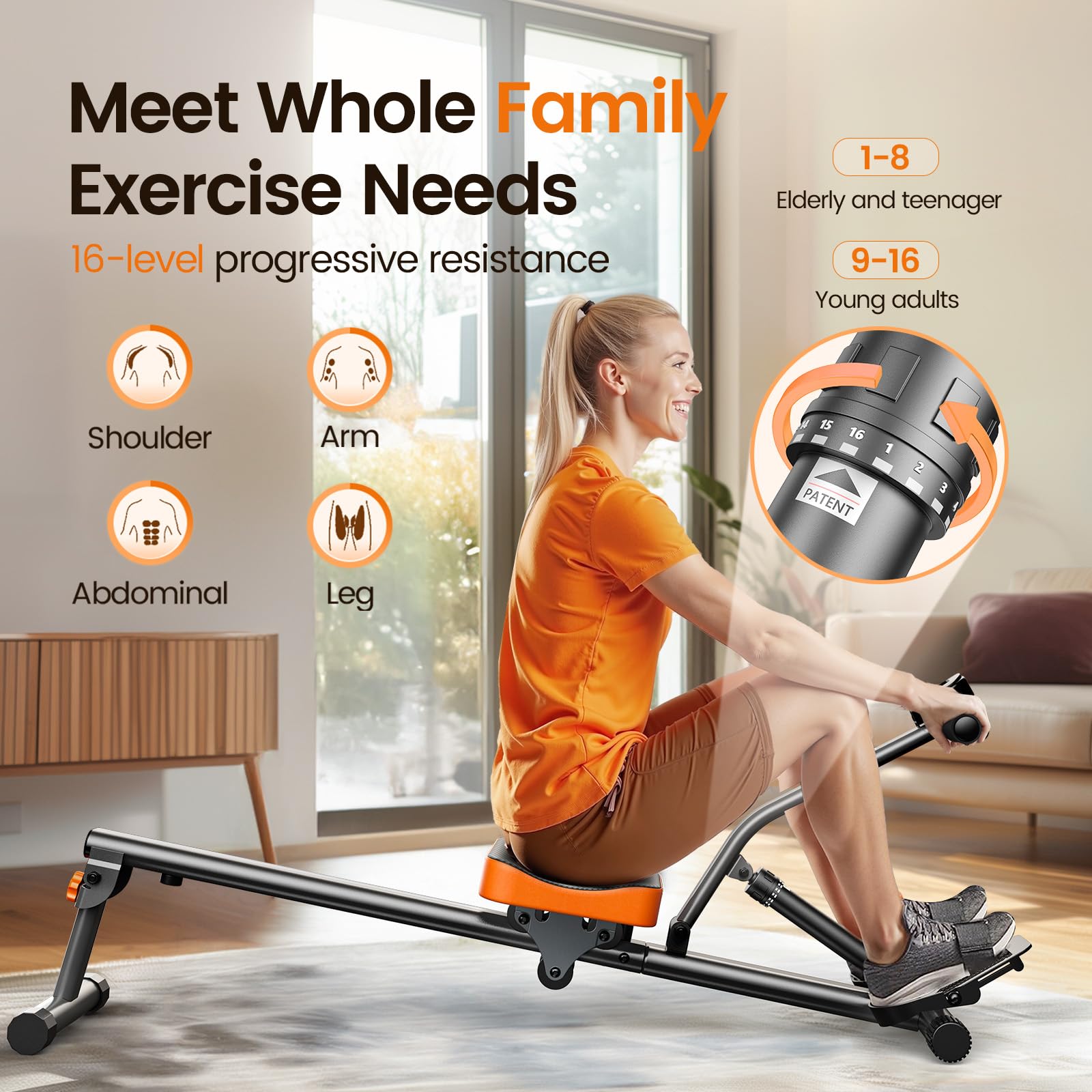 Niceday Hydraulic Rowing Machine with 16 Resistance Levels - 300LBS Weight Capacity for Home Gym & Full Body Workout | Perfect for Cardio Training, Strength Building & Indoor Fitness