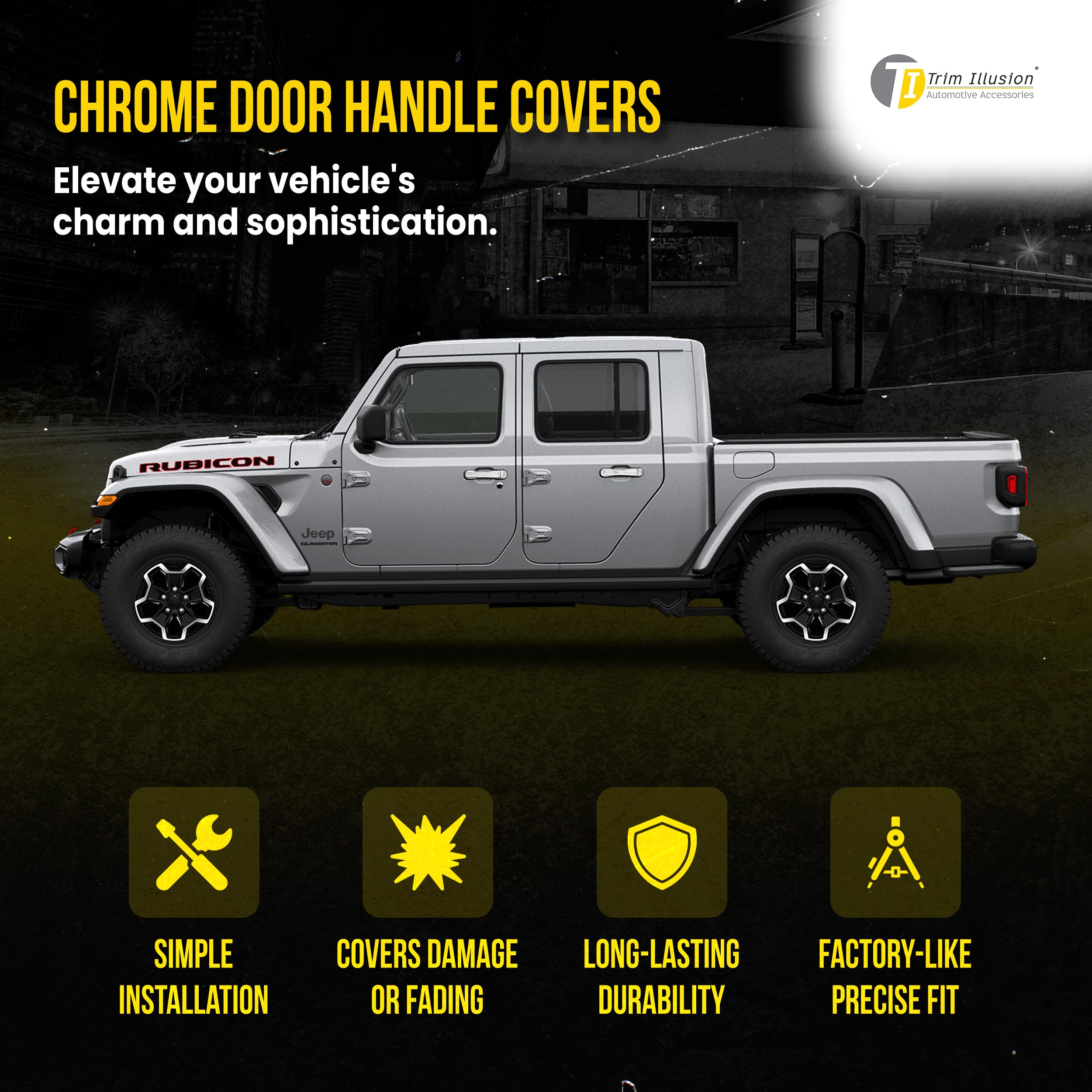 Chrome Car Door Handle Cover Trim Accessories for Jeep Wrangler 2018-2024 (No Smart Key) - DH286 | Easy Installation & Enhanced Vehicle Style for Off-Roading & Daily Driving