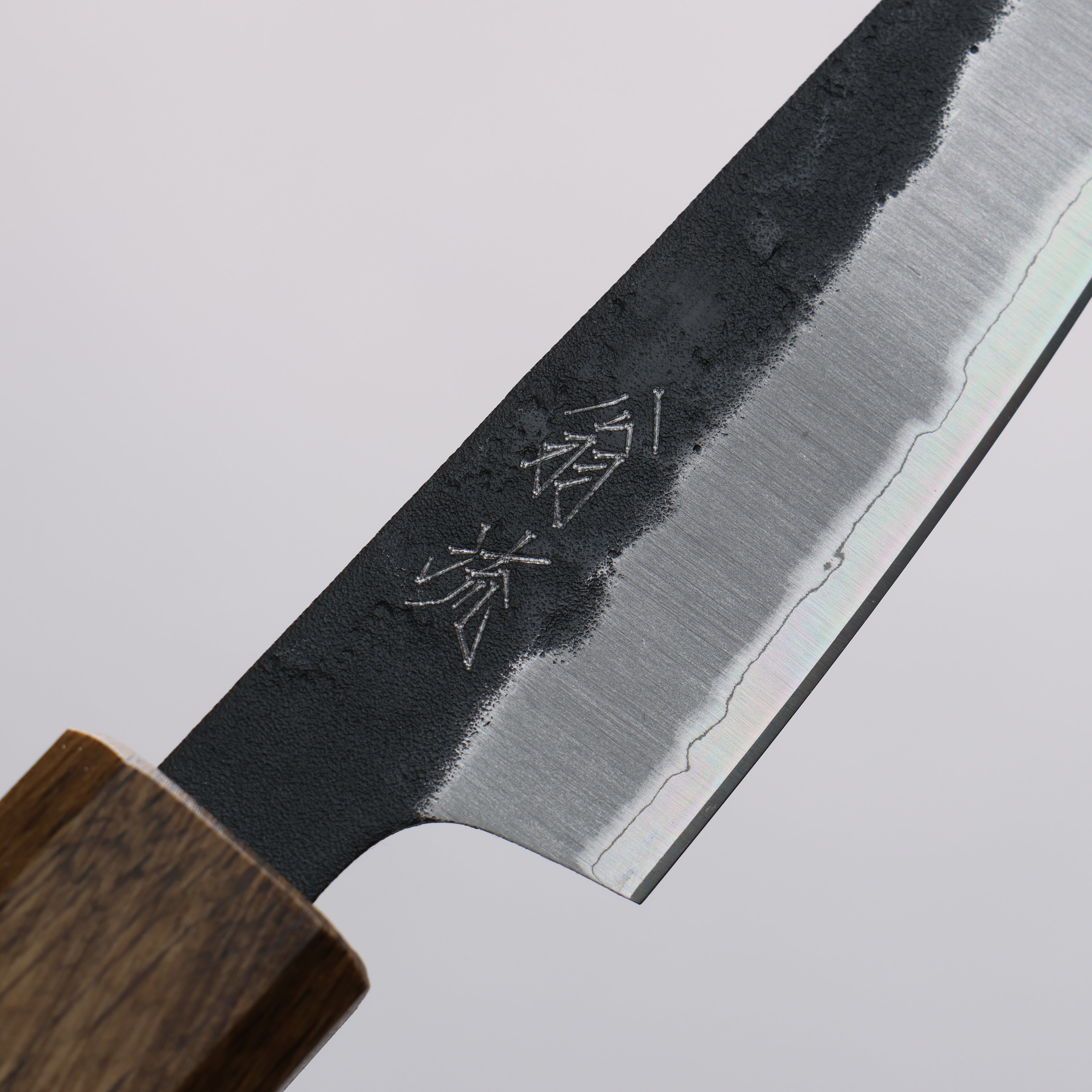 Oul Blue Super Black Nashiji Petty Utility Knife 80mm with Oak Handle - Perfect for Home Cooking, Slicing Fruits & Vegetables, and Professional Chef Use