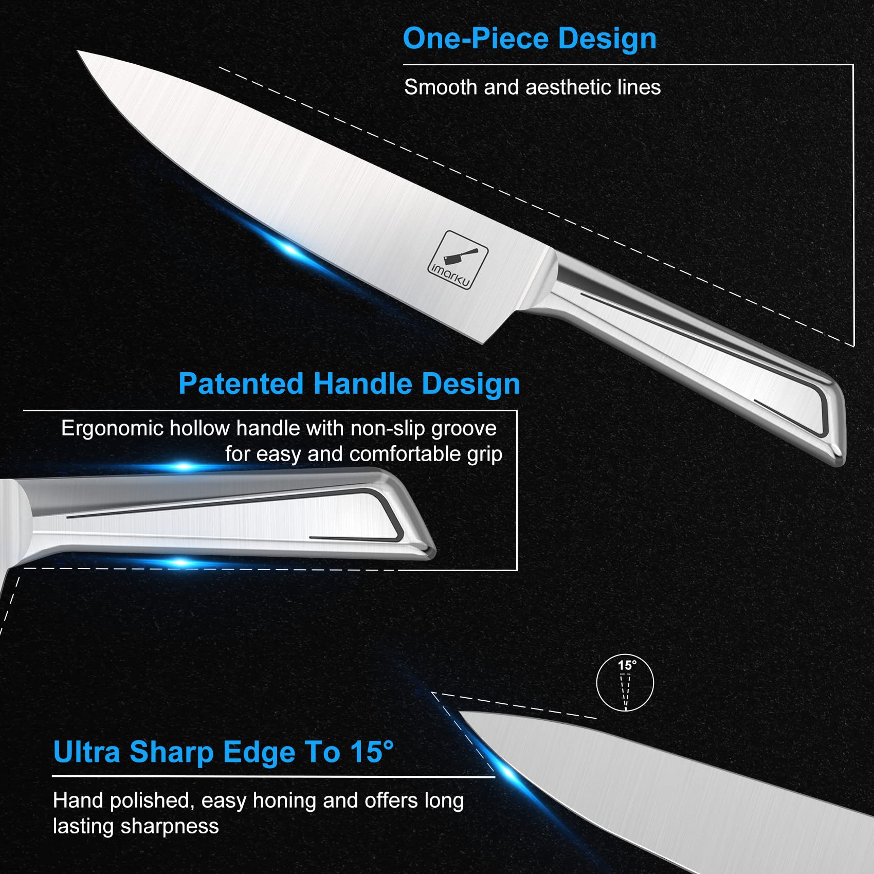 Imarku 10-Piece Japanese Stainless Steel Knife Set with Wooden Block & Drawer Organizer - Ultra Sharp Chef Knives for Professional & Home Kitchens - Dishwasher Safe Cutlery Set - Perfect Gift for Cooks & Food Enthusiasts (Ideal for Meal Prep, Sushi Making & Everyday Cooking)