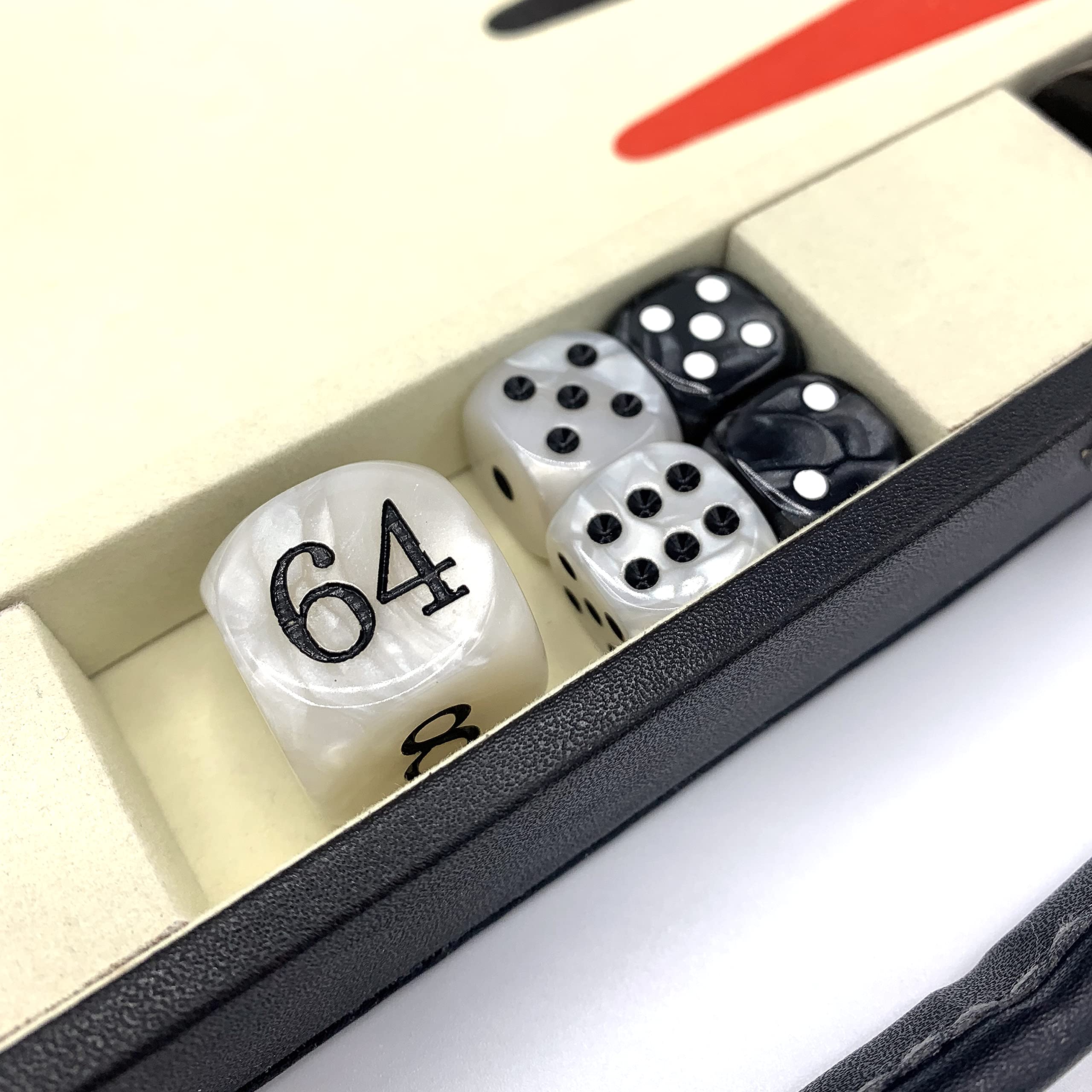 Luck Lab Backgammon Pearl Dice Set - 22mm Doubling Cube & Four 16mm Dice with Bonus Storage Bag, Black/White Marbleized - Premium Game Accessories for Backgammon, Board Games, Casino Night & Gifts