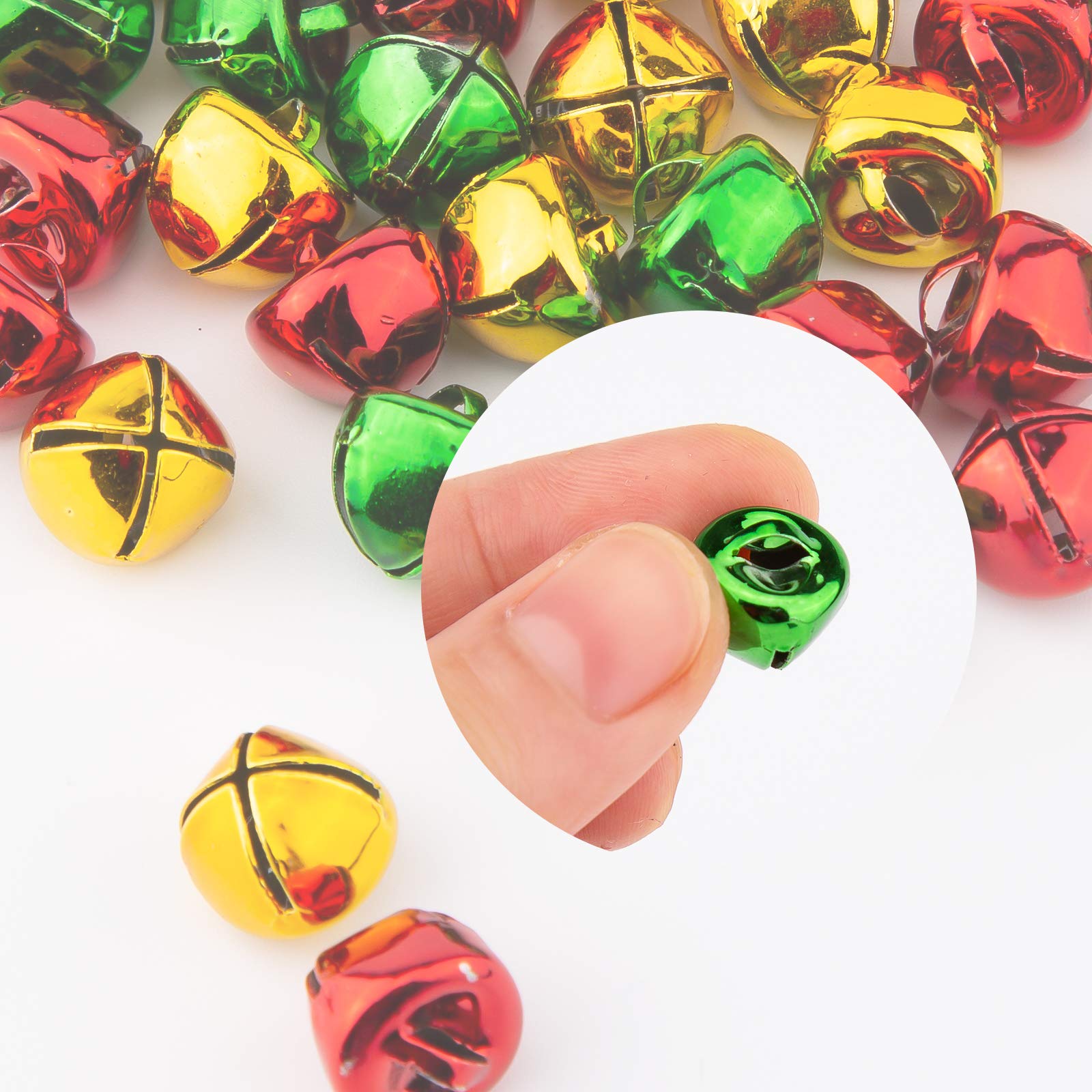 SAVITA 240Pcs Christmas Jingle Bells (0.5inch) - 80Pcs Red, Gold, Green Bells with 20m Red Rope for DIY Crafts, Wreath Making, Holiday Decorations, Necklace Jewelry, Home Party & Gift Wrapping Supplies