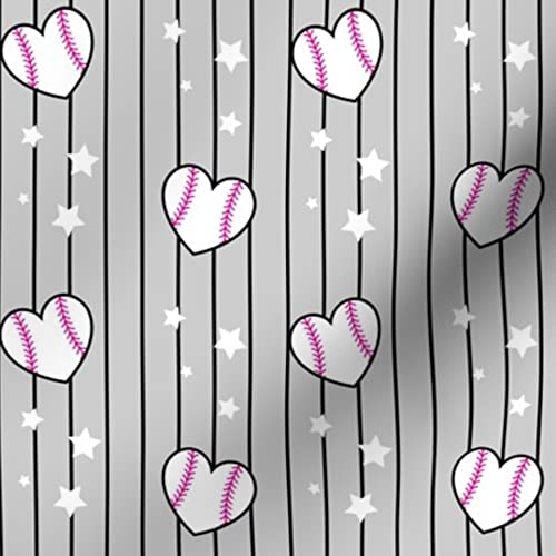 Heart Baseballs Gray Kawaii Softball Printed Petal Signature Cotton Fabric - Fat Quarter for Sewing, Quilting, Apparel, Crafts & Home Decor - Perfect for DIY Sports-Themed Projects & Girly Room Decor
