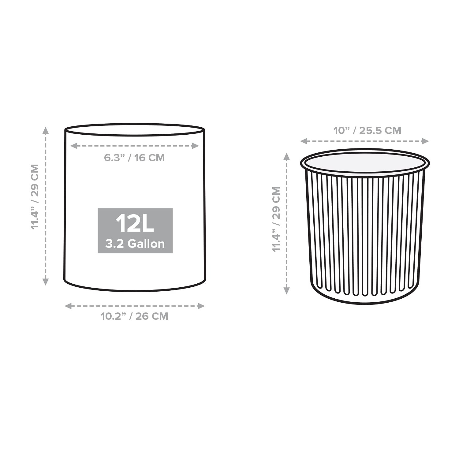 Modern Round Waste Basket - 3.2Gal/12L Open Top Trash Can with Removable Plastic Bin - White Garbage Can Hides Liner Bags - Perfect for Bathroom, Kitchen & Office Use - Minimalist Home & Office Decor Solution