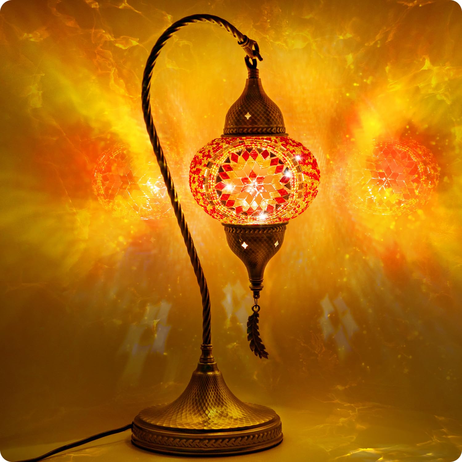 Handmade Turkish Moroccan Mosaic Table Lamp with Bronze Base - 3 Color Options, Swan Neck Tiffany Style Glass Bedside Lamp for Bedroom Decor, 19 Inch LED Included (Red) | Perfect for Living Room, Bedroom & Office Lighting