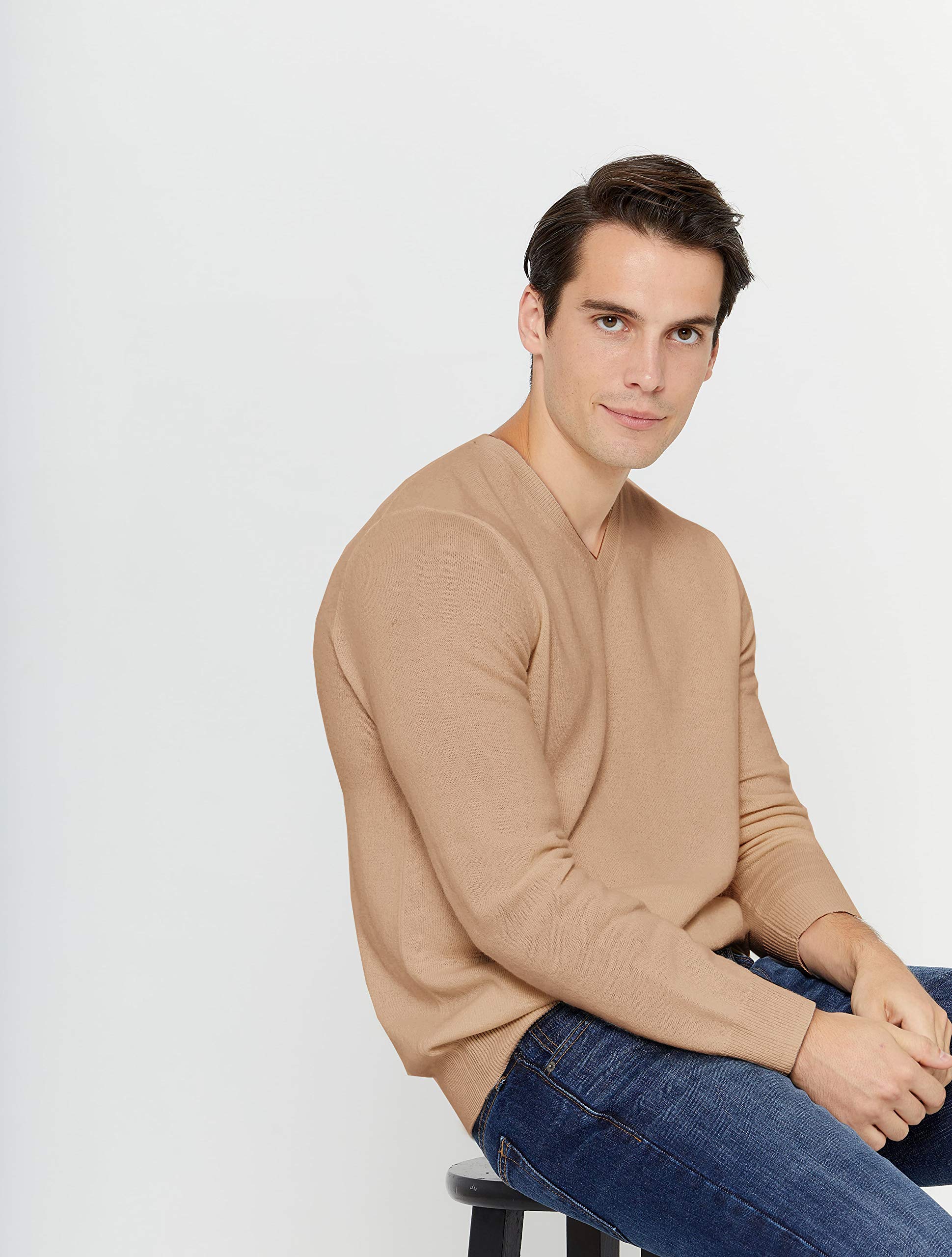 100% Pure Cashmere Men's V-Neck Sweater - Soft Long Sleeve Pullover Jumper for Winter & Fall | Office, Date Night & Casual Wear