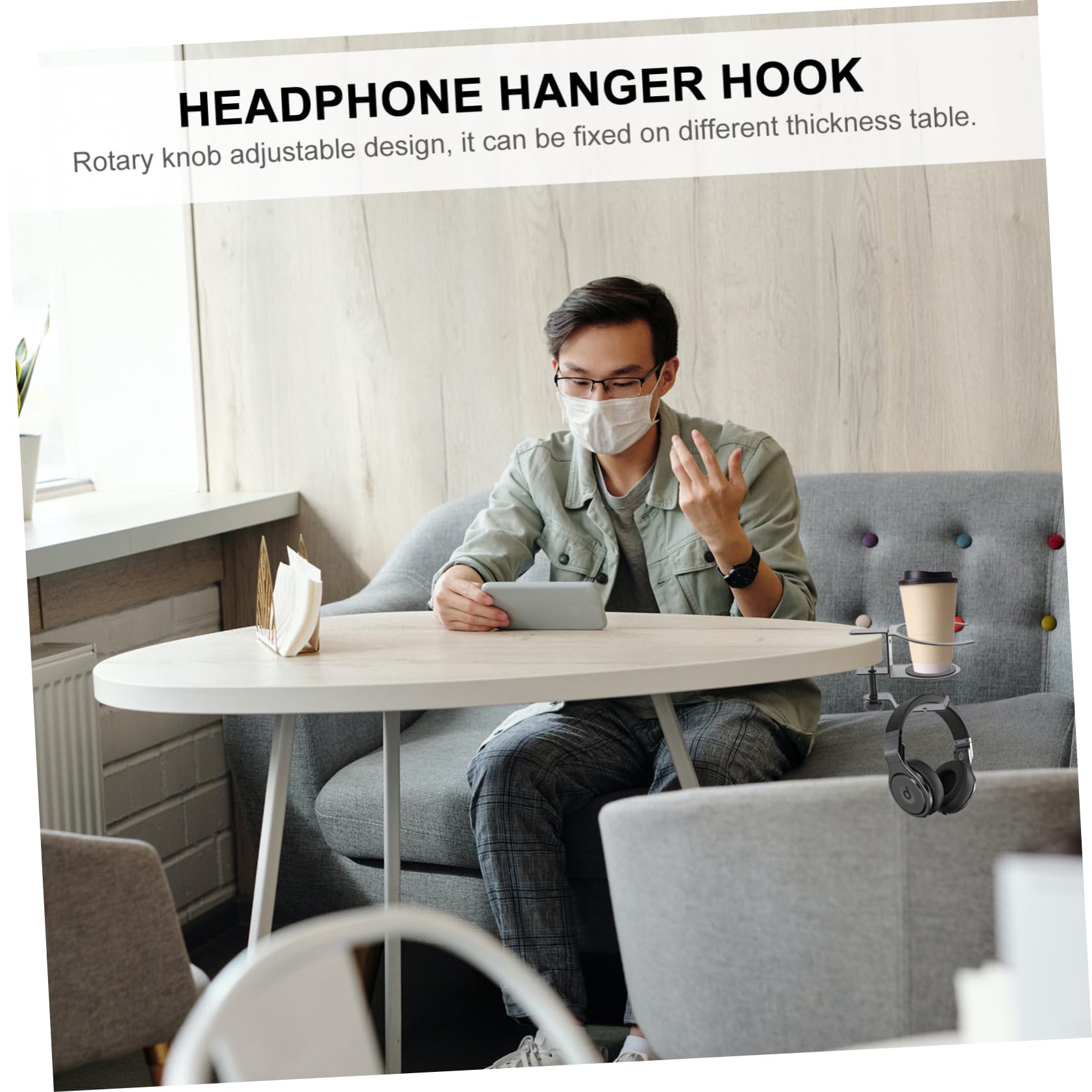 Premium Aluminum Alloy Headphone Stand with Clamp - Universal Headphone Holder for Desk, Computer, Gaming Setup & Office Organization - Perfect for Headphones, Earphones & Drink Storage