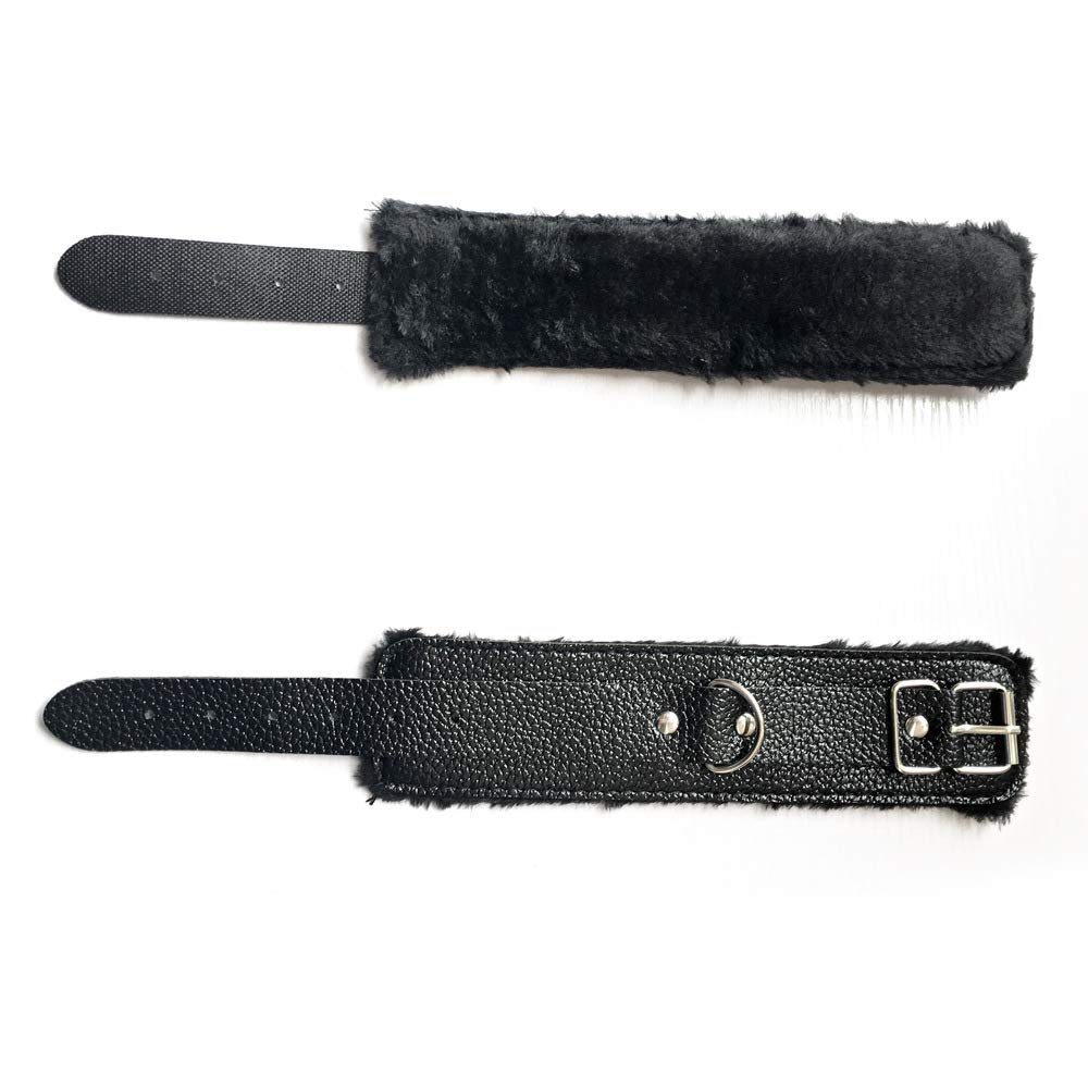 Soft Leather Handcuffs Bracelet with Plush Lining - Adjustable Wrist & Leg Cuffs for Role Play, BDSM, Cosplay, Yoga & Fitness - Detachable Design for Women & Couples - Perfect for Home, Gym, Party & Romantic Nights (Black)