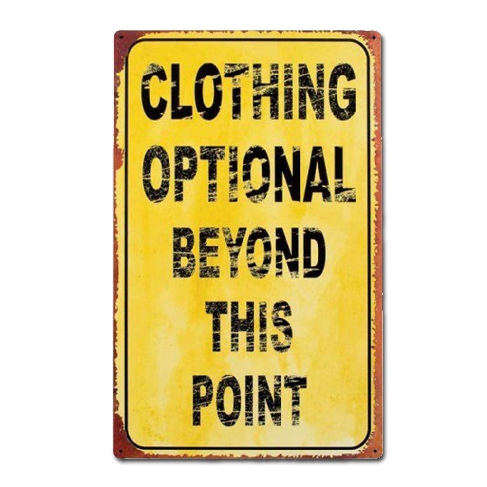 Vintage Retro Tin Sign - Funny 'Clothing Optional' Metal Wall Decor 7.8x11.8 Inch - Perfect for Man Cave, Bar, Garage & Home Decor