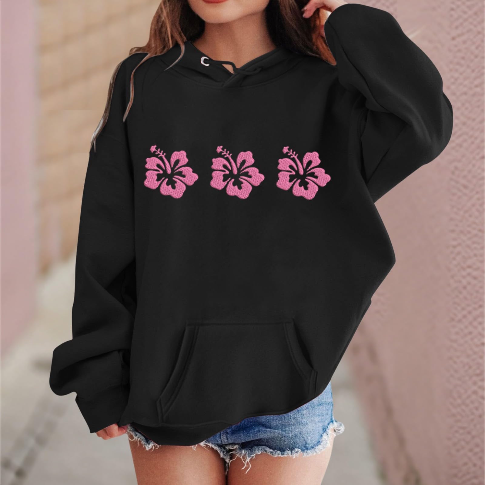 Trendy Preppy Graphic Hoodies for Girls - Long Sleeve Flower Print Fleece Sweatshirts | Casual Loose Fit for Kids & Teens | Perfect for School, Outings & Everyday Wear