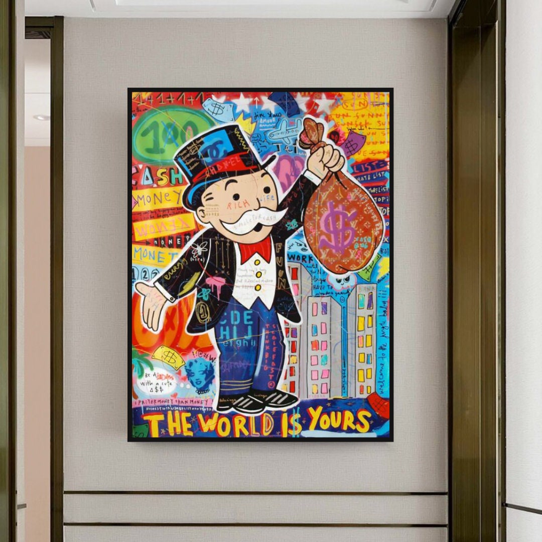 Alec Monopoly 'The World is Yours' Canvas Art Print - Wall Decor for Living Room, Bedroom & Office