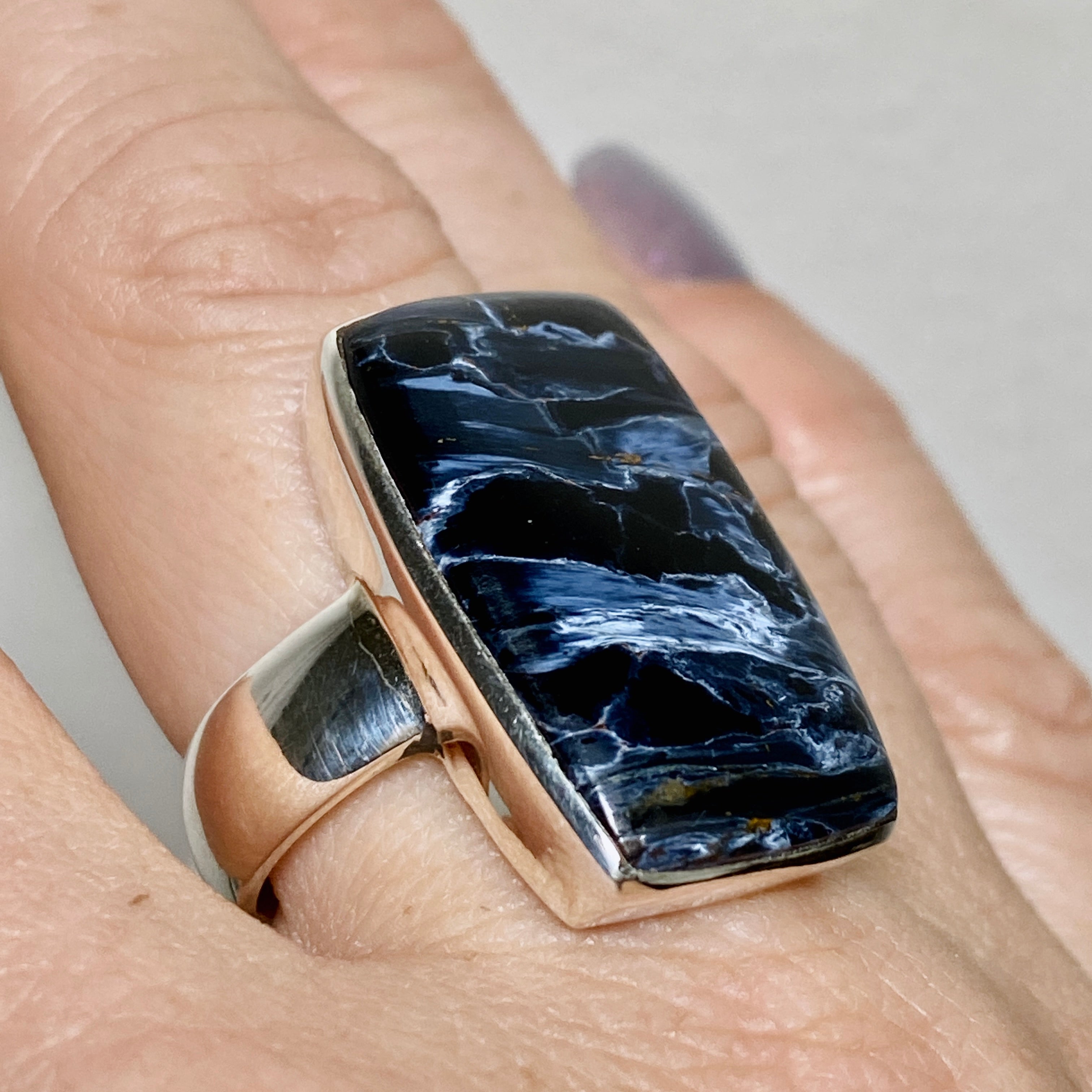 Pietersite Rectangular Cabochon Ring - Size 10 Sterling Silver Jewelry PRGJ899 | Perfect for Boho Fashion & Spiritual Healing