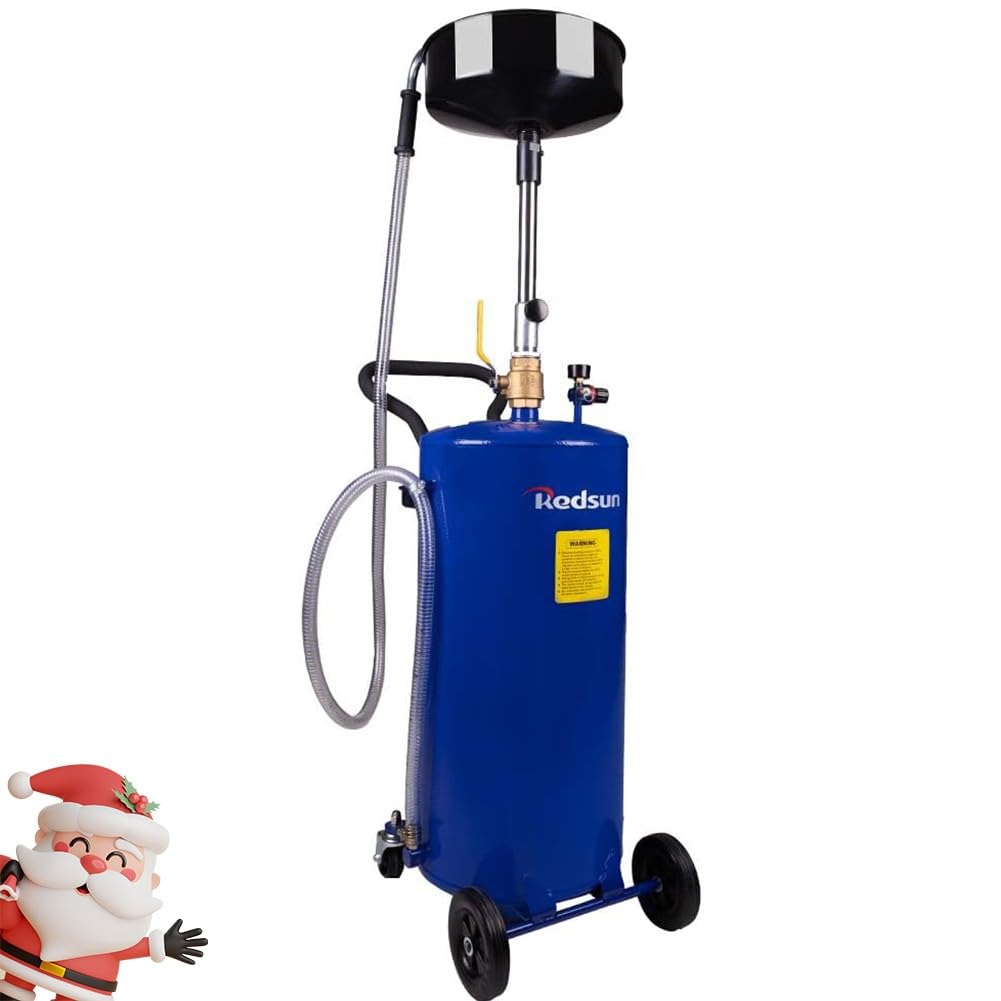 20 Gallon Portable Oil Drain Tank - Air Operated Adjustable Funnel with Wheels for Easy Oil Removal (Blue) | Ideal for Automotive Shops, DIY Oil Changes & Industrial Maintenance
