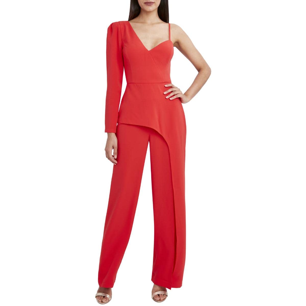 BCBGMAXAZRIA Women's Flared Jumpsuit with One Long Sleeve - Elegant One-Sleeve Romper for Parties, Night Out & Special Occasions | Plus Size Options Available