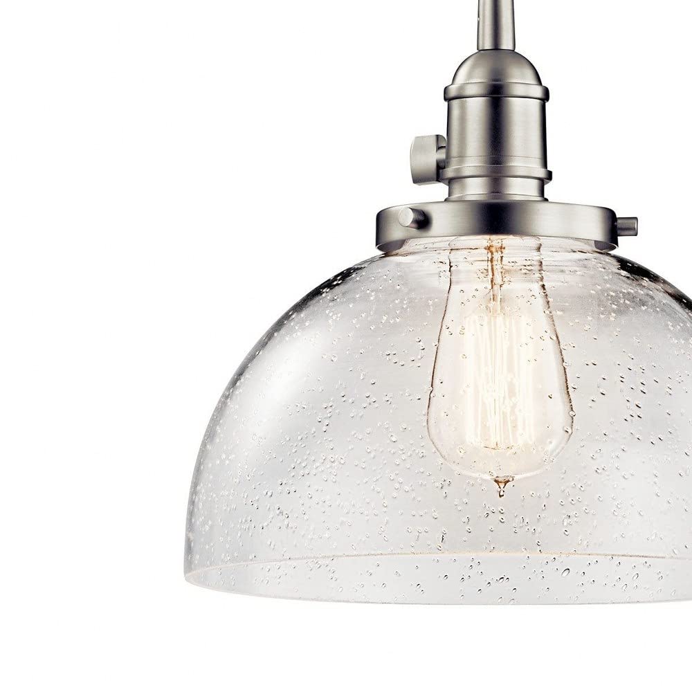 Vintage Mini Pendant Light Fixture - Farmhouse Style 1-Light Hanging Chandelier with Clear Seeded Glass in Olde Bronze Finish | Perfect for Kitchen Island, Dining Room, Entryway or Bedroom Lighting