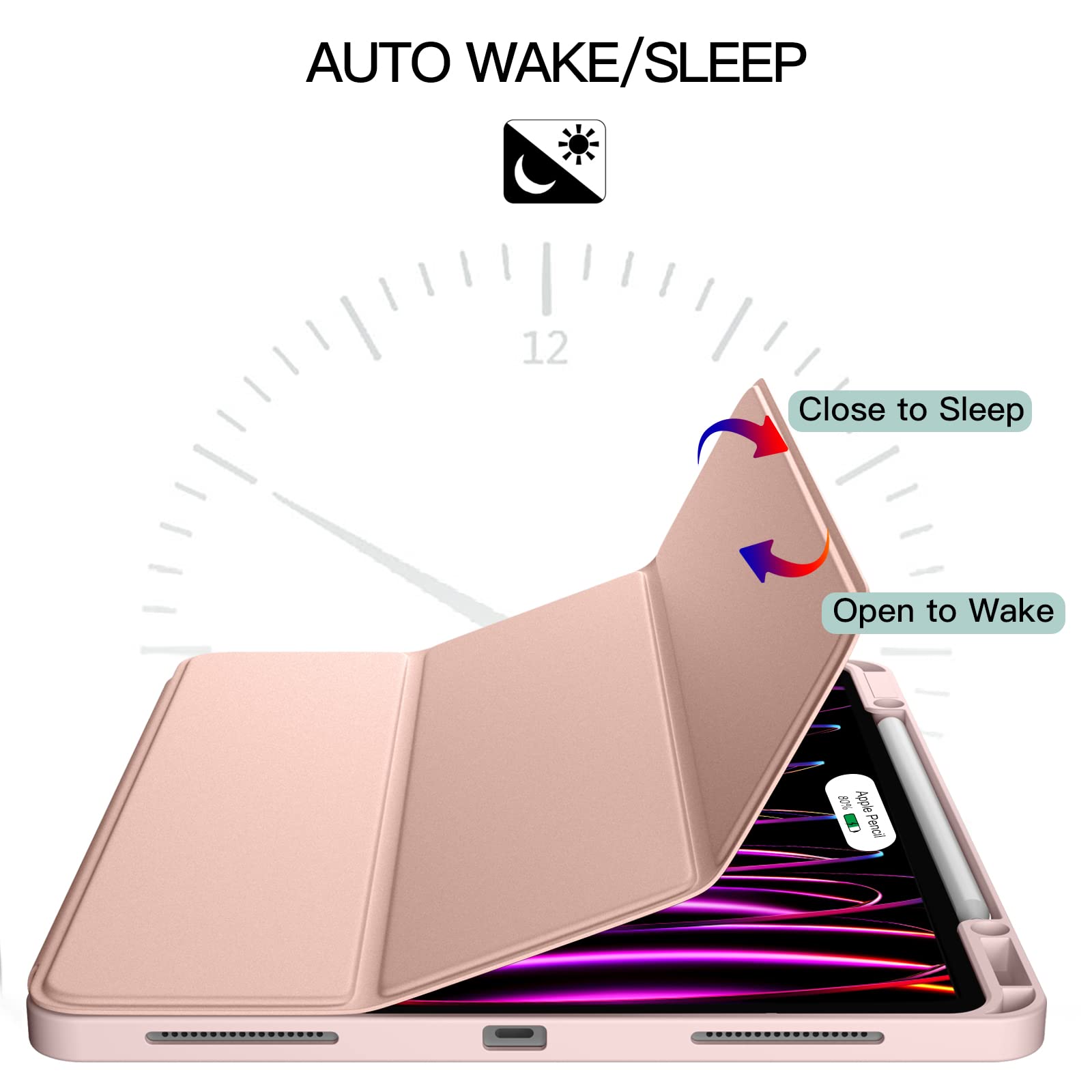 Premium iPad Pro 12.9 Case 6th/5th/4th/3rd Gen (2022/2021/2020/2018) - Shockproof Trifold Stand Cover with Pencil Holder & Auto Wake/Sleep | Soft TPU Back Protection | Perfect for Work, School & Travel - Pink