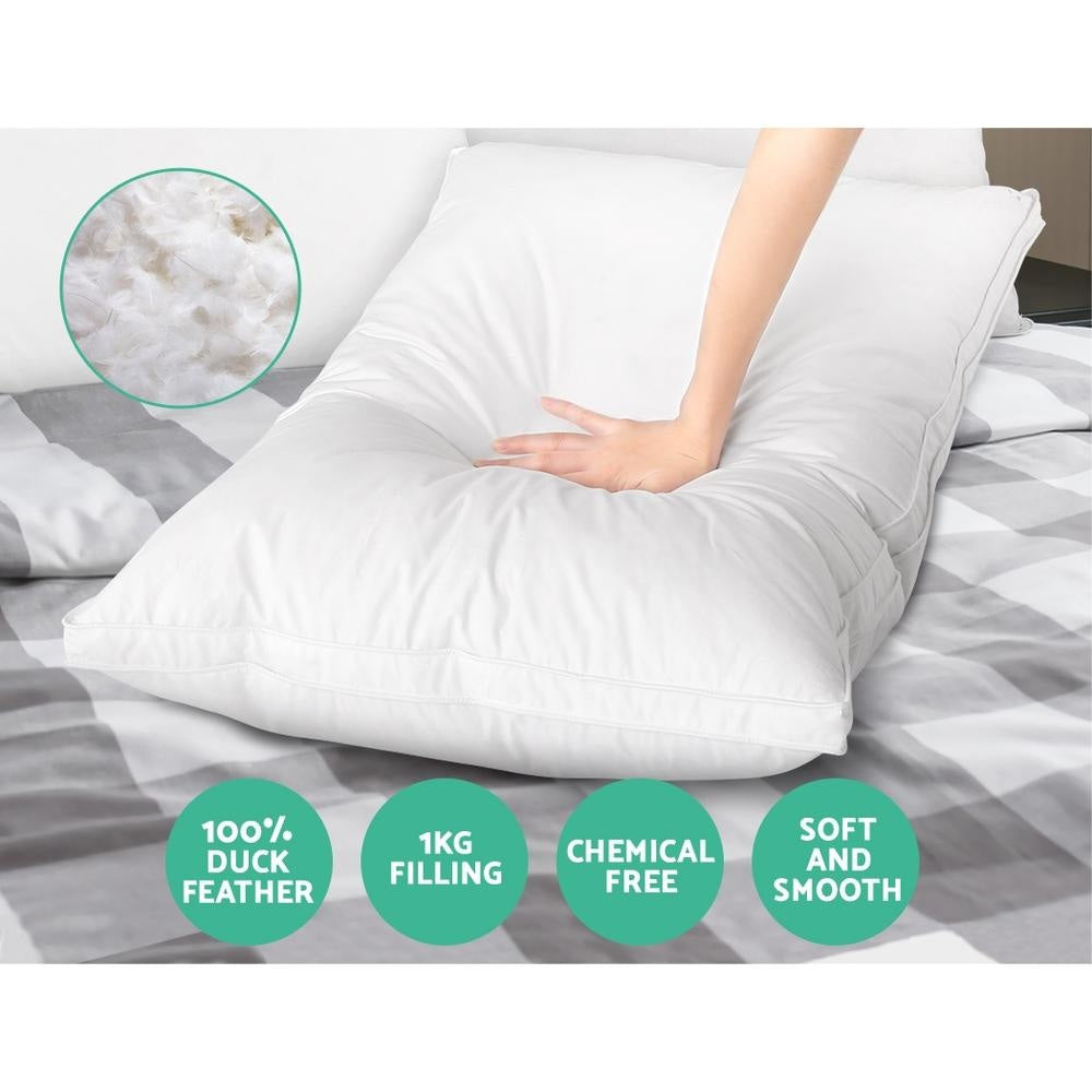 Premium Duck Feather Down Pillow Twin Pack - Soft & Supportive for Side, Back, and Stomach Sleepers - Perfect for Bedroom, Guest Room, and Travel Use