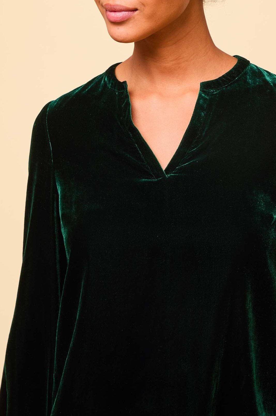 Faye Velvet Blouse for Women - Elegant Emerald Green Long Sleeve Blouse | Perfect for Office Wear, Date Night & Special Occasions
