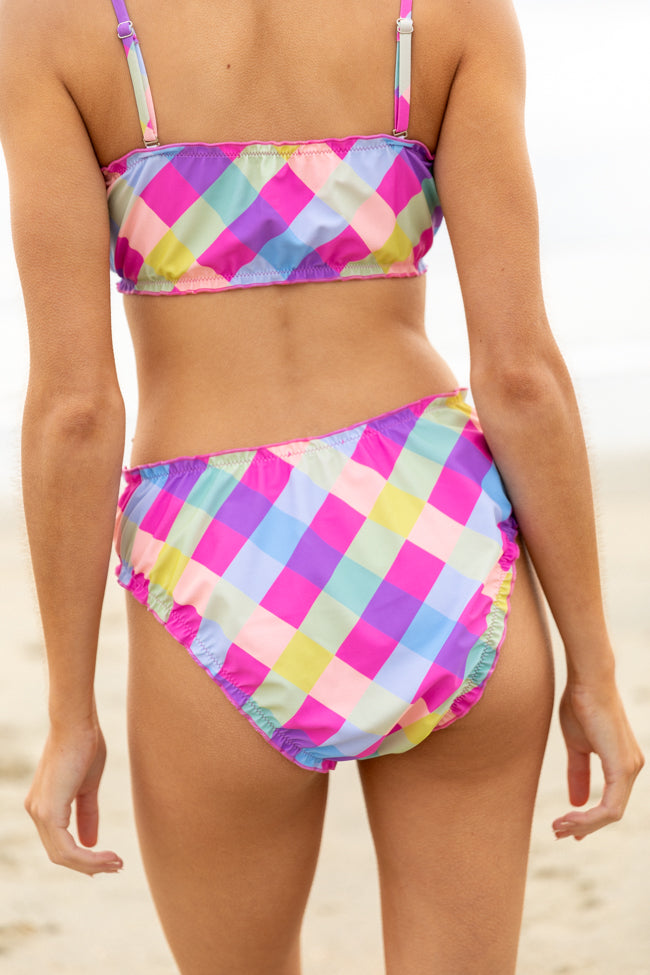 Going Swimmingly Multi Plaid Ruffle Detail Bikini Bottoms - Women's Swimwear for Beach & Pool - Final Sale