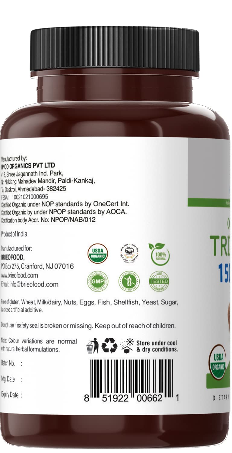 Brieofood Organic Triphala 1500mg - 90 Vegetarian Tablets, 45 Servings, Gluten Free & Vegan Supplement for Digestive Health | Supports Detox, Immunity & Daily Wellness
