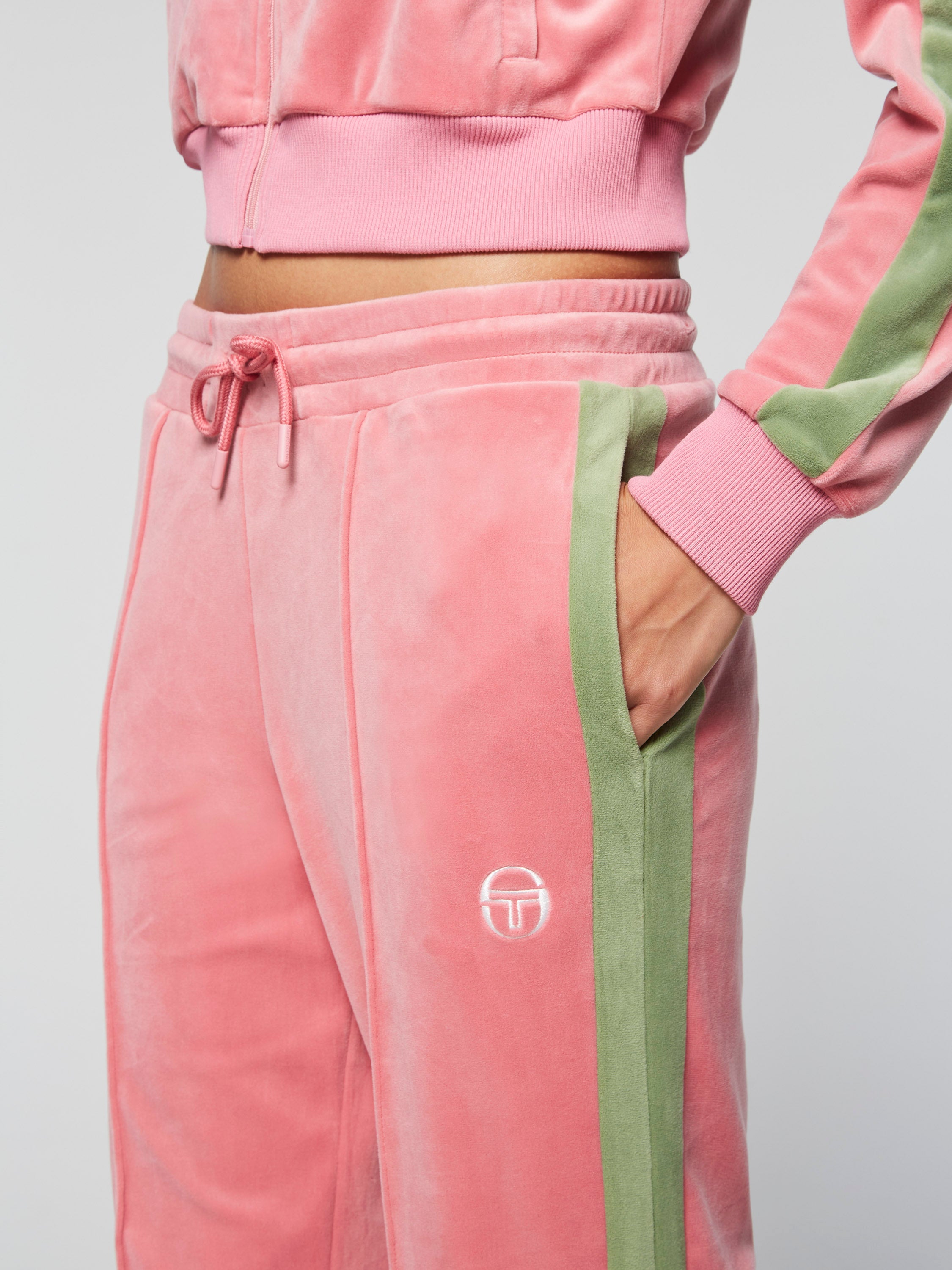 Miss Carlotta Velour Track Pants for Women - Soft Wild Rose Joggers with Pockets | Lounge, Yoga & Casual Wear