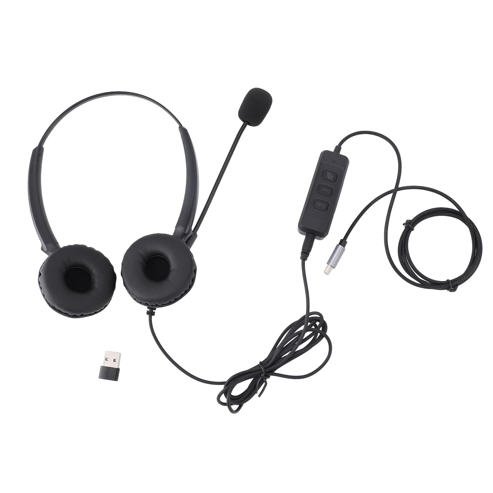 Noise Canceling Call Center Headset with Dual Ear Speaker - Adjustable Volume, Multiple Interfaces for Office Telephone & Computer Use - Comfortable for Long Hours, Ideal for Customer Service & Remote Work