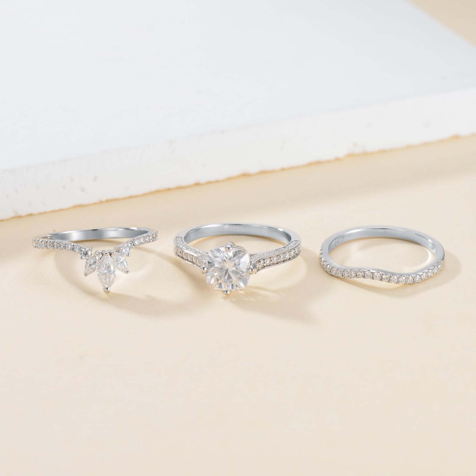 3PC Sterling Silver Bridal Ring Set for Women - 2 Carat Cushion Cut Engagement Ring with Wedding Bands | Perfect for Proposals, Anniversaries & Bridal Jewelry Gifts