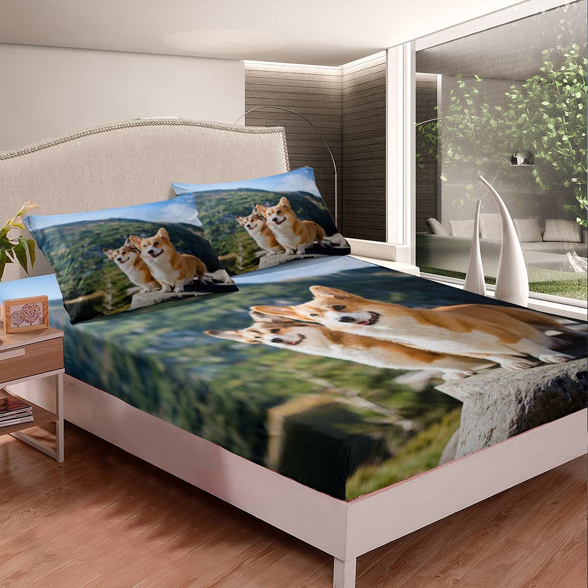 Corgi Queen Size Fitted Sheet Set - Cute Puppy Dog Themed Bedding for Kids, Girls & Youth | Pet Lover Bedroom Decor | Perfect for Kids' Rooms, Dorm Decor & Dog Themed Bedrooms