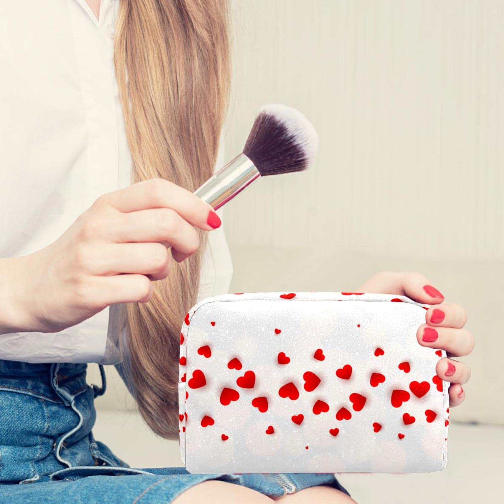 Portable Travel Makeup Bag with Zipper - Small Cosmetic Pouch with Flying Hearts Design, Toiletry Organizer for Women | Perfect for Airplane Carry-on, Gym & Weekend Getaways