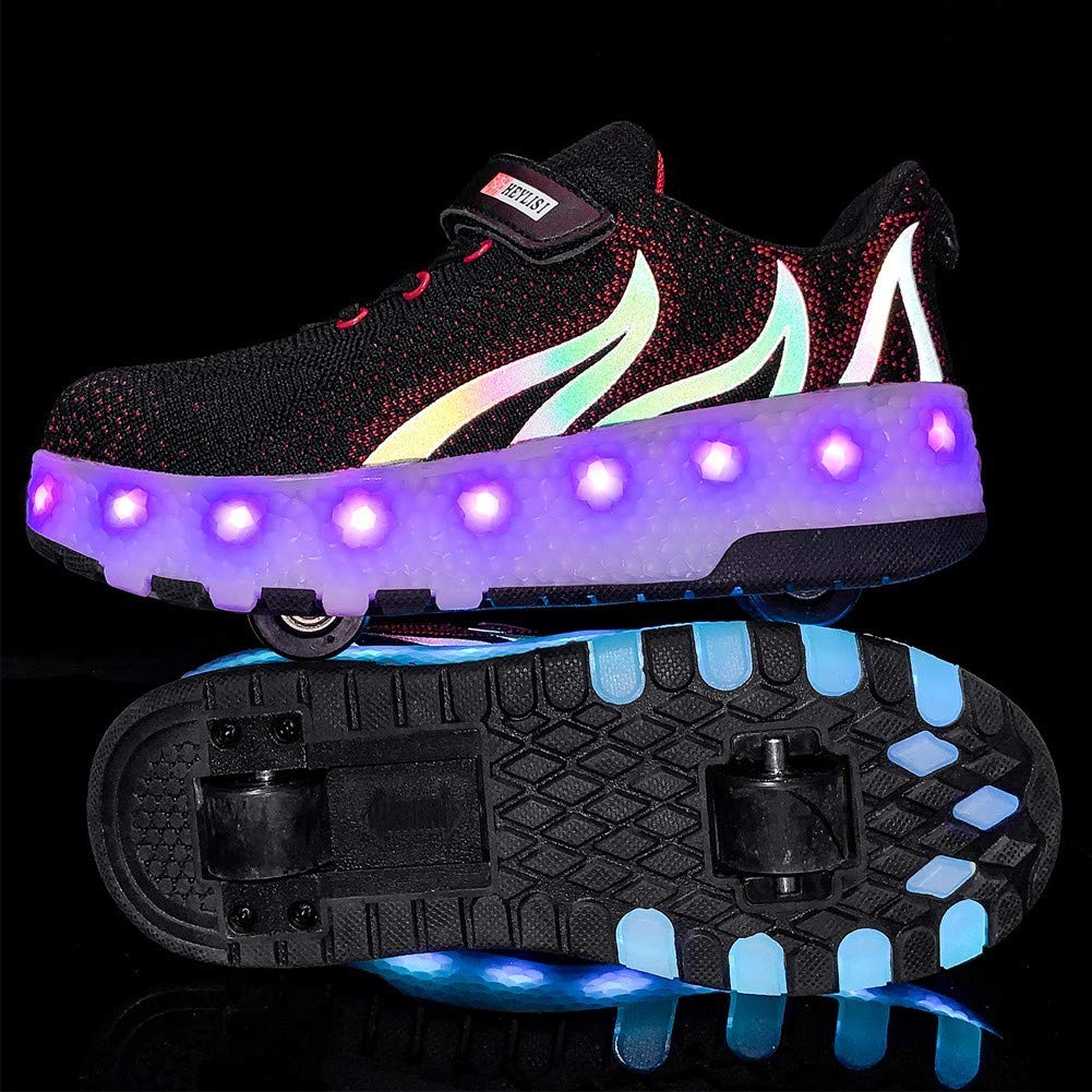 LED Roller Shoes for Kids - USB Rechargeable Wheels, Retractable Skates Sneakers for Boys & Girls (Black, Size 13) - Perfect for Beginners, Outdoor Play & Birthday Gifts