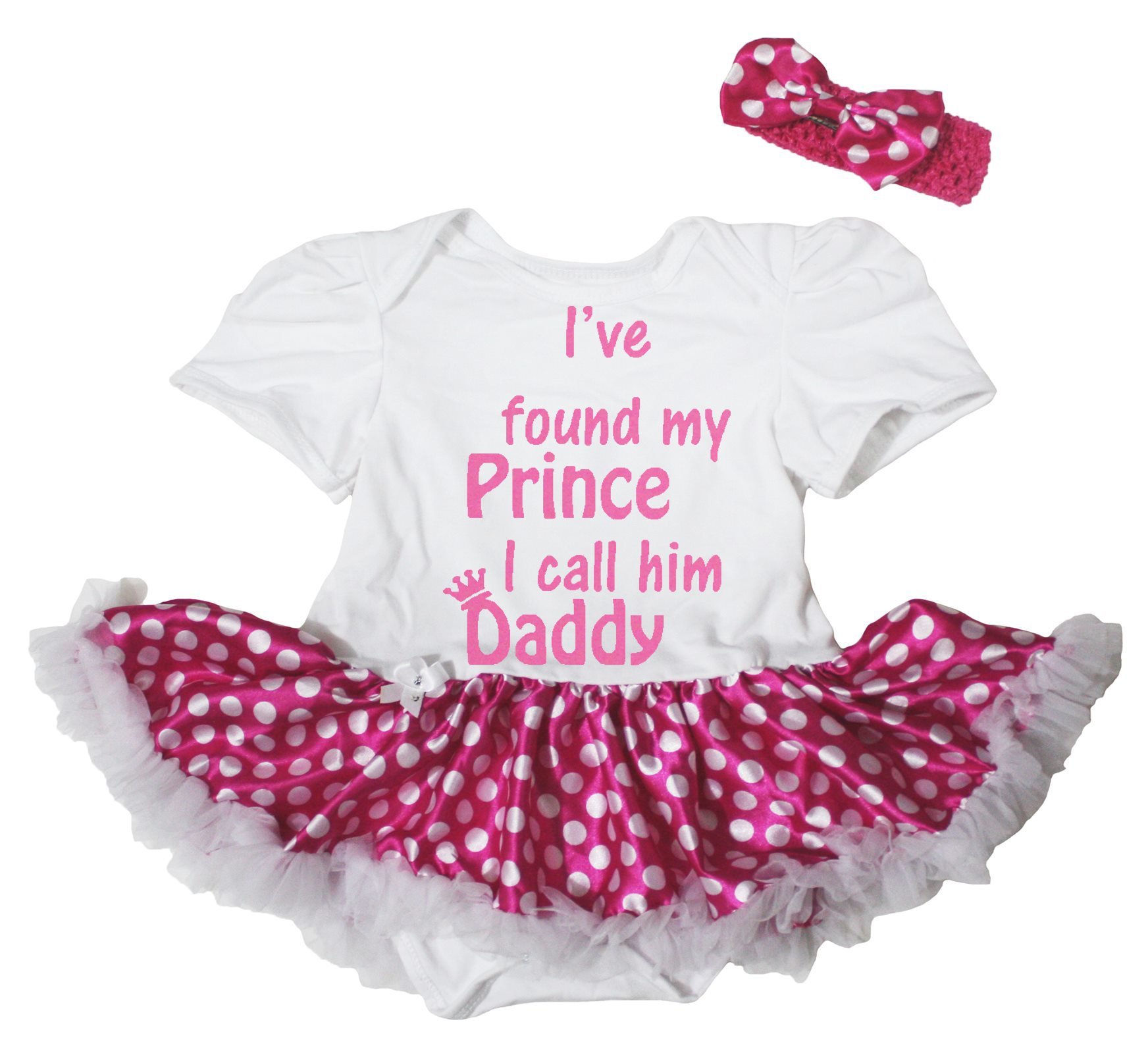 Petitebella Prince I Call Daddy White Bodysuit with Hot Pink Dots - Baby Dress for Newborn to 18 Months - Perfect for Photoshoots, Family Gatherings & Special Occasions