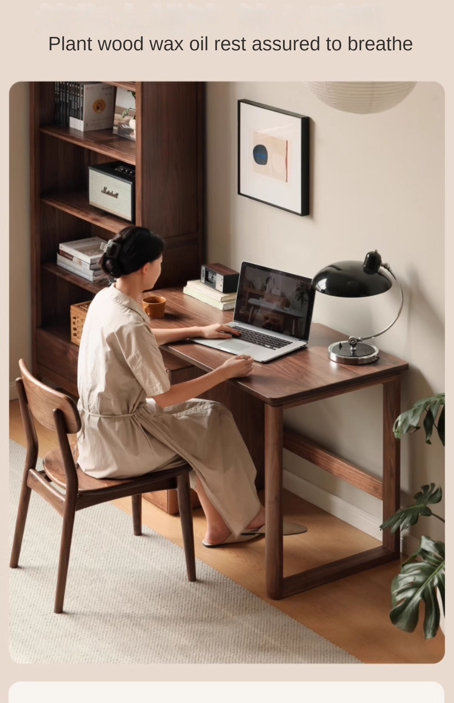 Premium Black Walnut & Ash Solid Wood Study Desk - Handcrafted Writing Table for Home Office, Library, or Dorm Room - Ergonomic Design for Work & Study