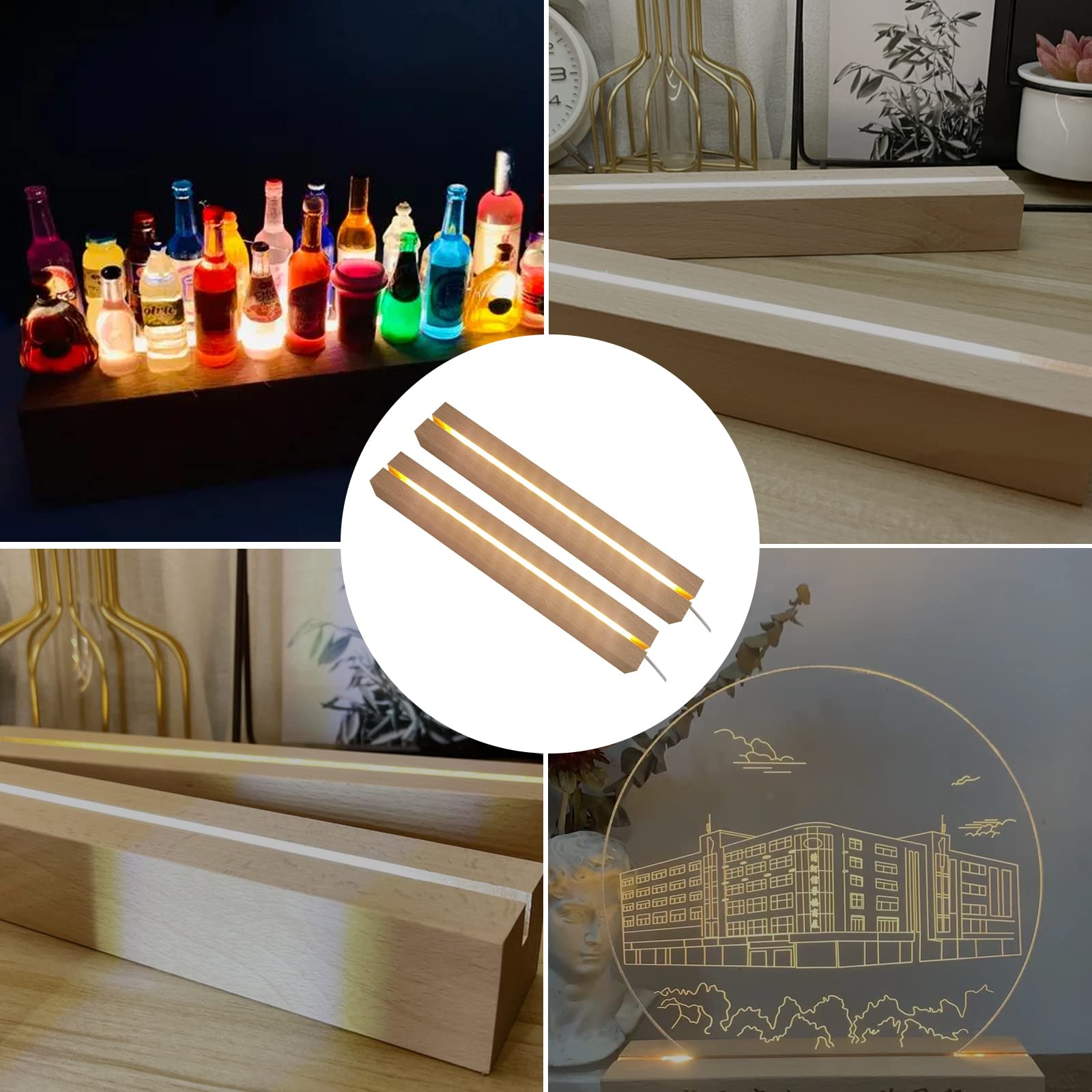 11.81 Inch LED Light Display Base - 2 Pack Wooden Pedestal for Acrylic & Glass Art, USB-Powered Night Light with Switch - Perfect for 3D Crystal Displays, Home Decor, and Gift Presentations
