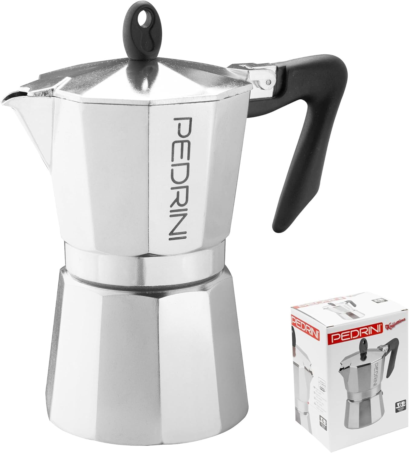Pedrini 9084-3 Italian Stovetop Espresso Coffee Maker - 6 Cup Moka Pot for Perfect Home Brewing | Ideal for Camping, Office & Gifts