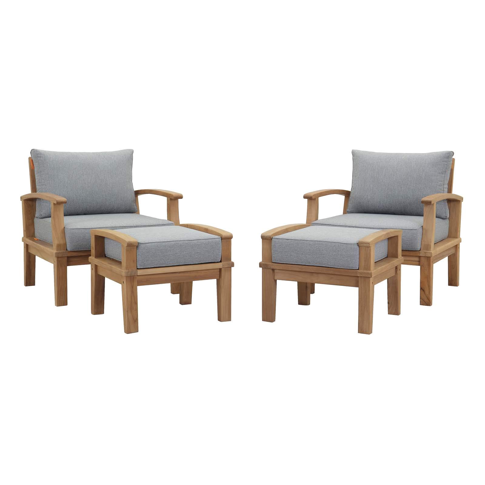Modern Contemporary Outdoor Patio Balcony Lounge Chair and Ottoman Set - Solid Wood Frame, Gray & Natural Finish - Perfect for Poolside, Garden, or Backyard Relaxation