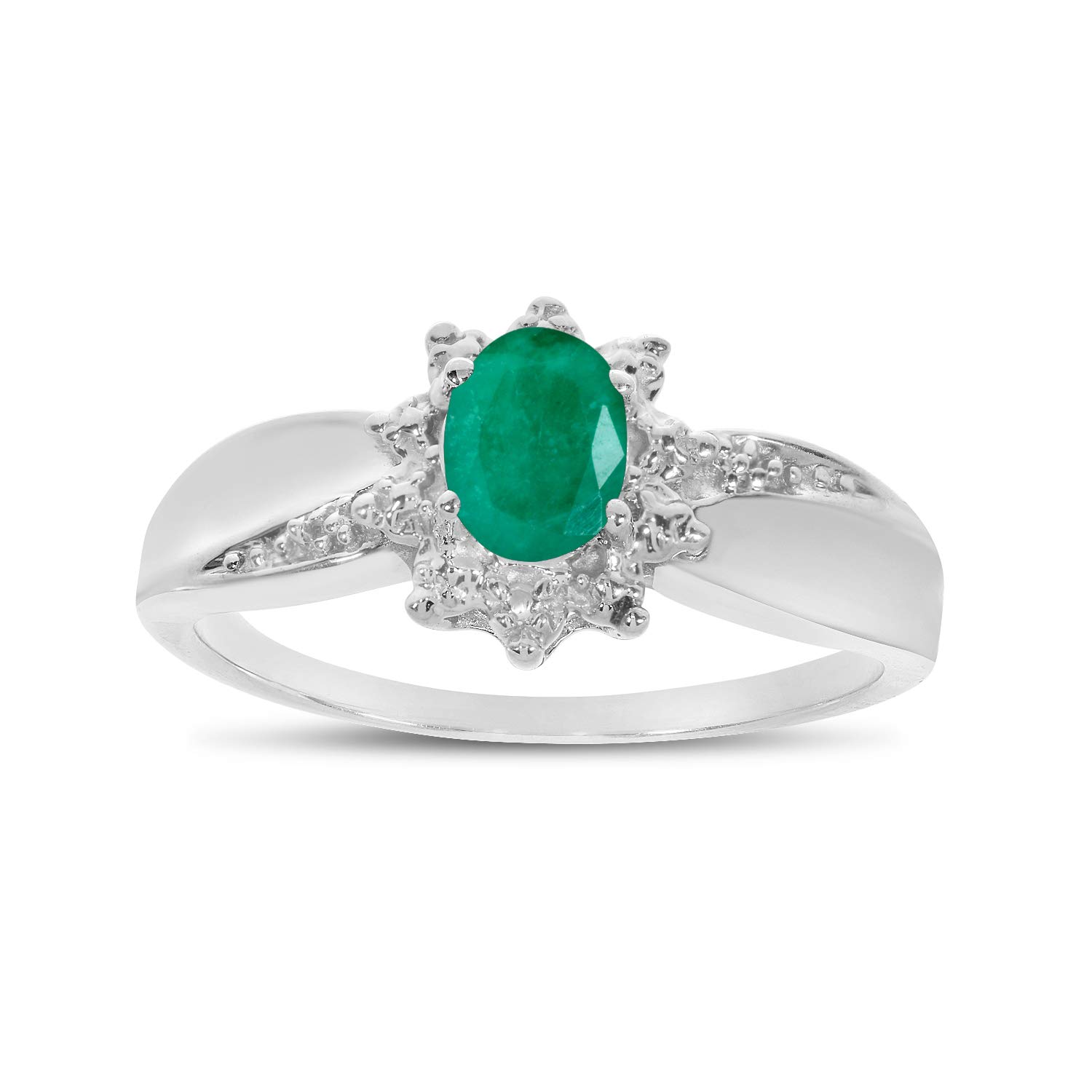 14K White Gold Oval Emerald and Diamond Ring for Women - Elegant Engagement, Wedding, Anniversary Gift - Perfect for Special Occasions