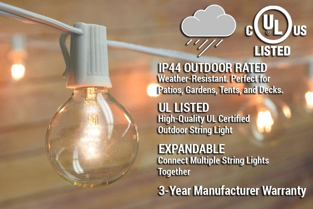 12 FT Shatterproof LED Outdoor String Lights - 10 Socket E12 C7 Base, White Cord, G50 0.5W Bulbs - Perfect for Patio, Garden, Backyard & Wedding Decor - Durable Weatherproof Lighting by PaperLanternStore.com
