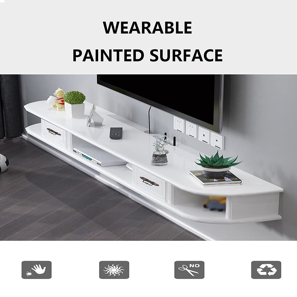 Floating TV Stand Wall Mounted Entertainment Center - 47 Inch Modern Wood Media Console with Storage Cabinet, Hanging TV Hutch for Living Room (White & Red) - Perfect for Small Spaces, Apartments & Home Theater Setup
