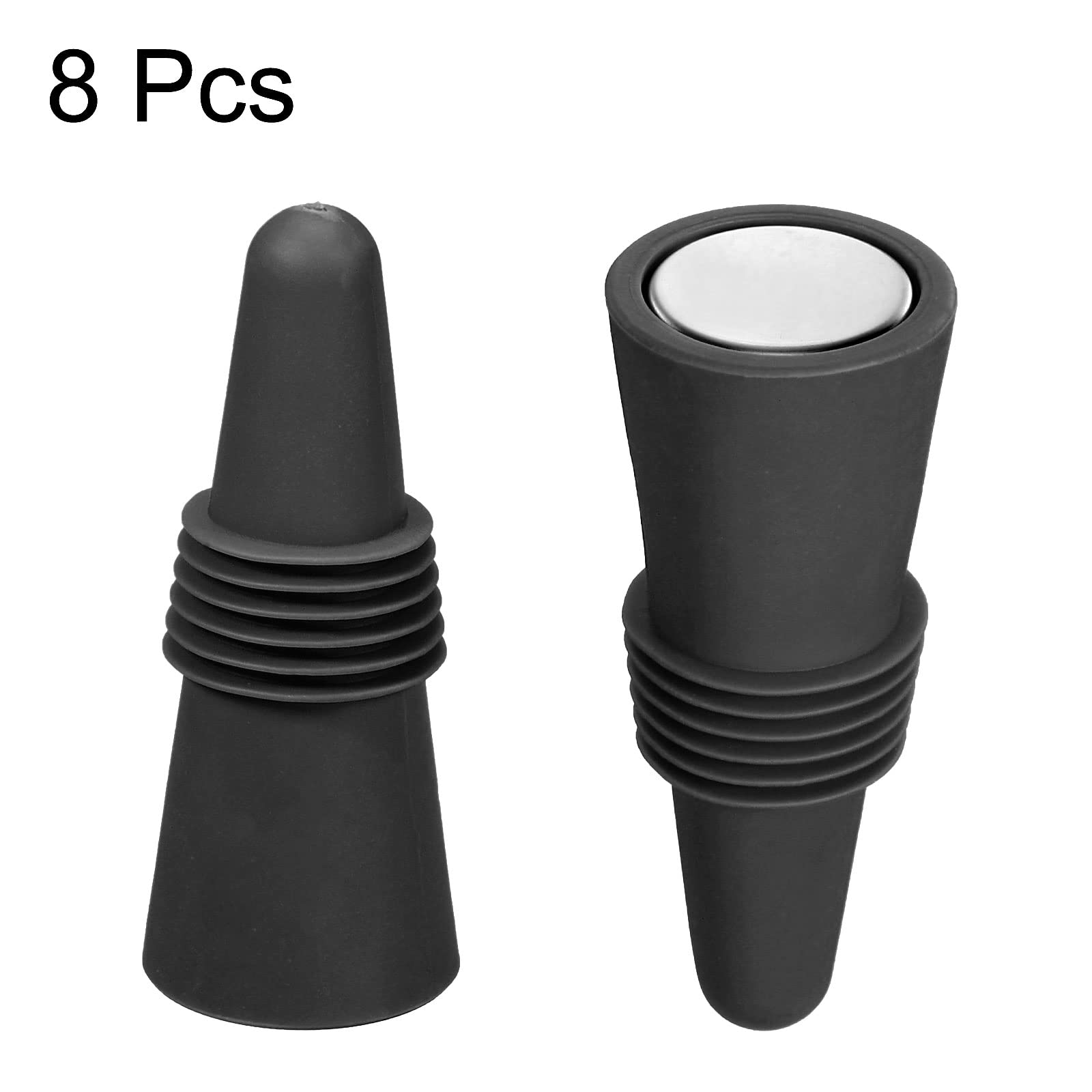 Premium Silicone Wine Stoppers & Beverage Bottle Sealer Caps - Reusable Drink Covers for Wine, Beer, Soda (8-Pack, Black) - Perfect for Home Bars, Parties & Picnics
