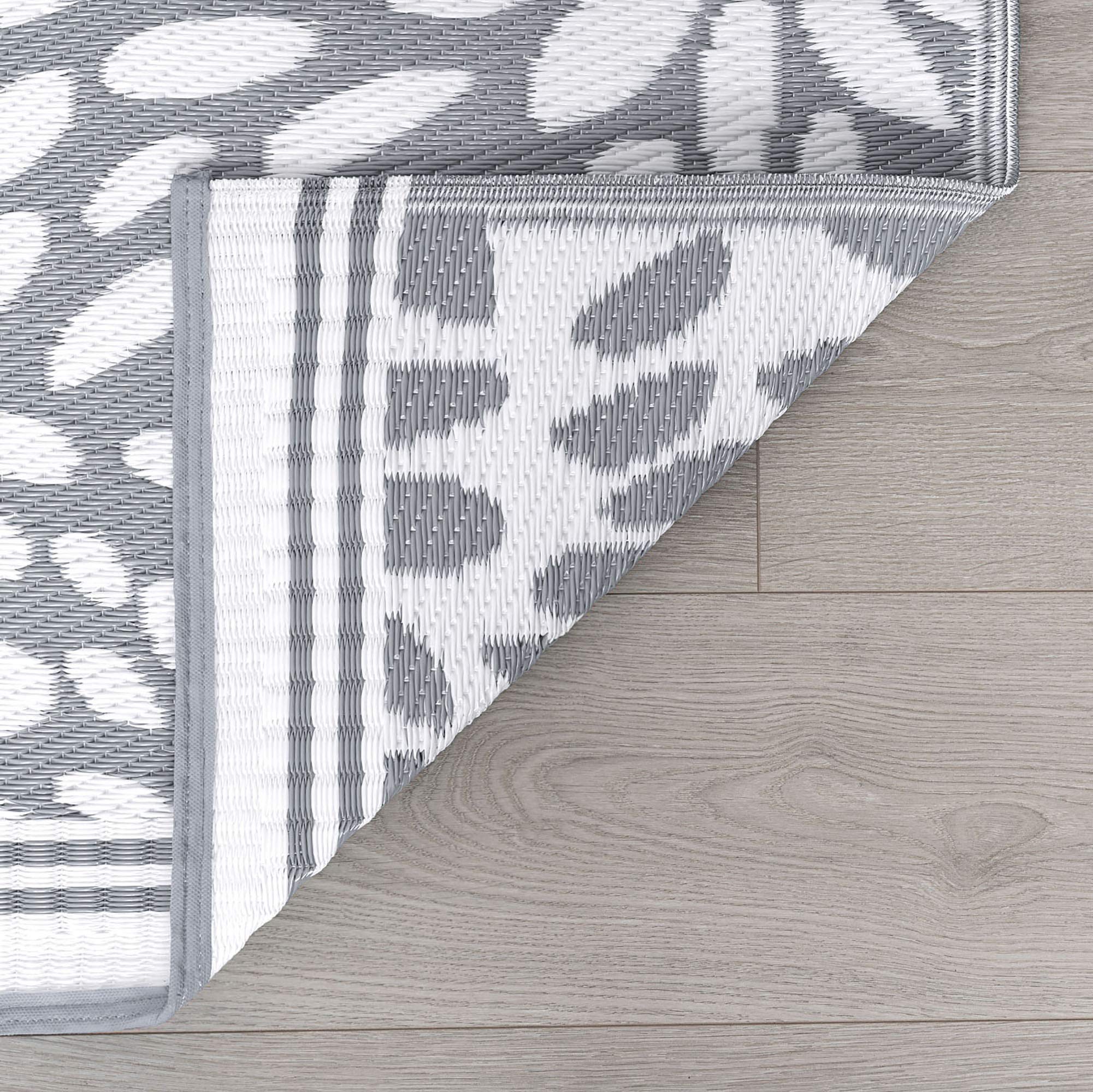 Waterproof & Washable Reversible Plastic Straw Rug 8x10 - Indoor/Outdoor Area Rug for Patio, Porch, RV, Camping & Deck - Durable Grey Outdoor Mat - Perfect for Backyard, Poolside & Beach Use