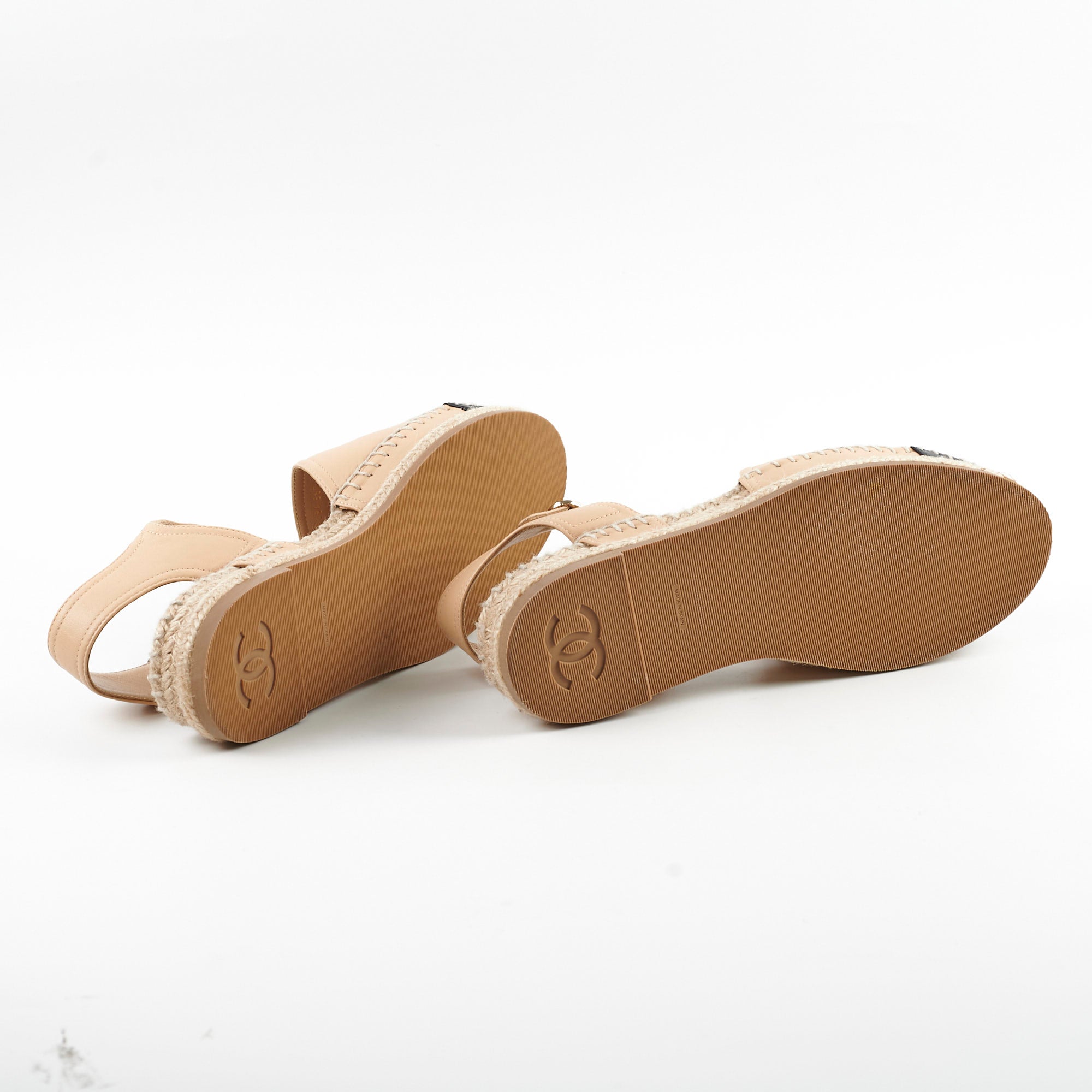 Chanel Beige & Black Open-Toe Espadrilles Flats - Size 36 | Comfortable Summer Sandals for Beach, Vacation & Casual Outings