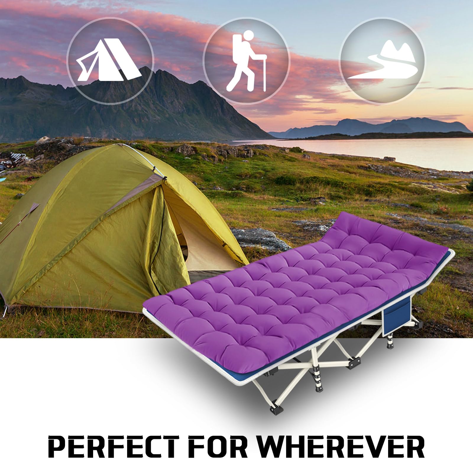 2 Pack Heavy Duty Camping Cots for Adults with Comfortable Mattress Pads - Portable Folding Sleeping Beds with Carry Bag - Perfect for Outdoor Camping, Backpacking, and Beach Vacations (2 Person)