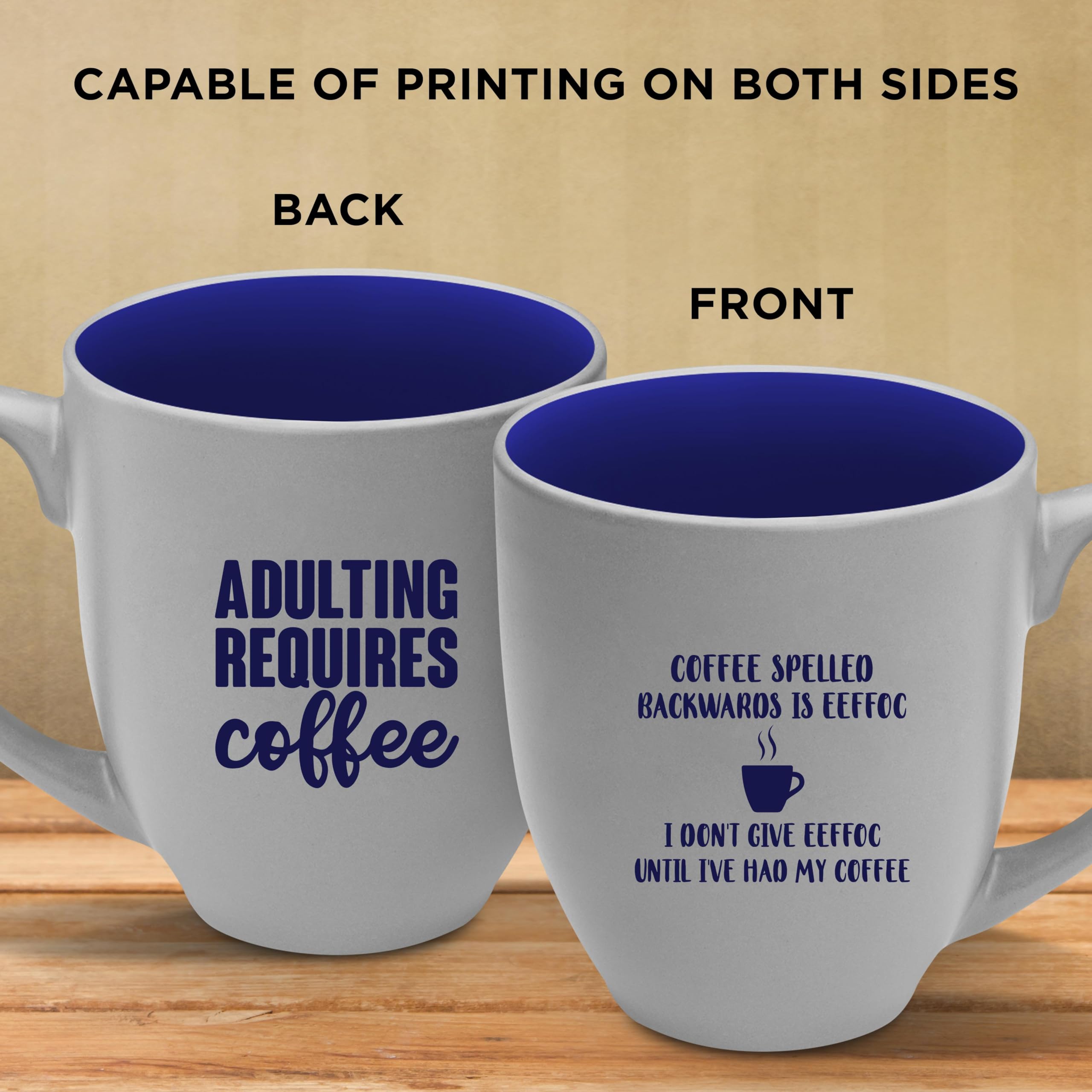 Customized 16oz Two-Tone Coffee Mugs Bulk Set of 50 - Personalized Pop-Out Bistro Mugs for Coffee, Hot Chocolate & Beverages - Blue - Ideal for Cafes, Restaurants, Corporate Gifts & Events